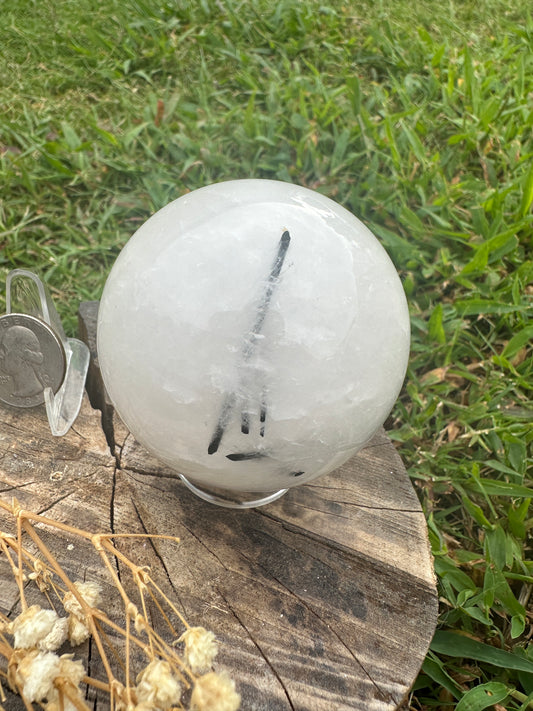 Black tourmaline in quartz sphere