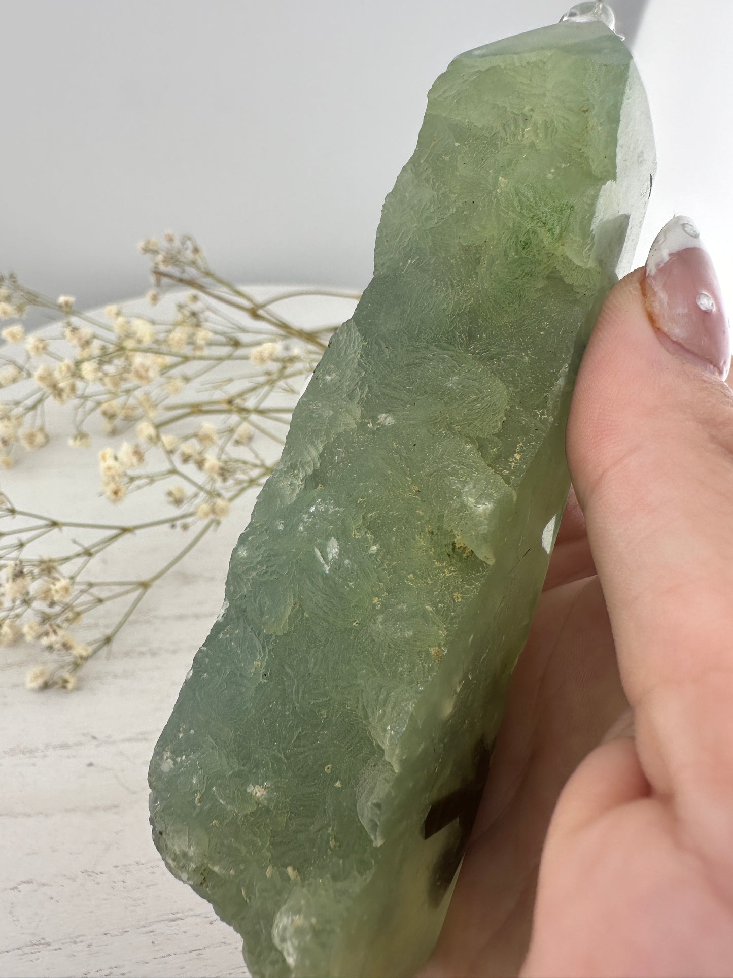 Raw and polished prehnite tower bundle, raw prehnite specimen, prehnite point, Crystal gifts, prehnite crystal