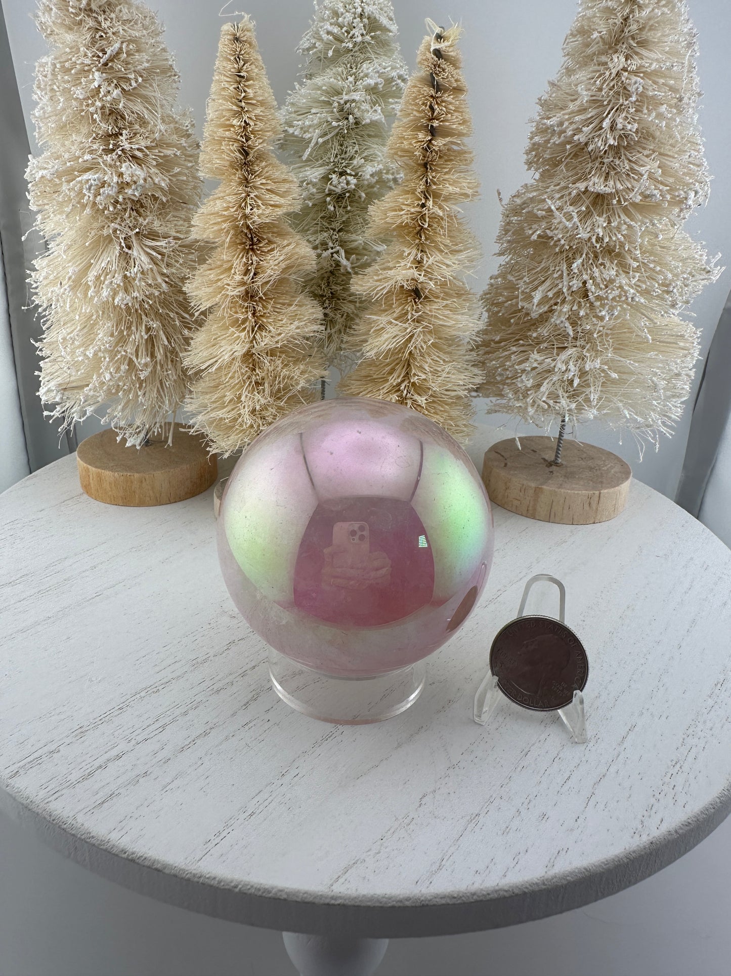 Aura rose quartz Crystal sphere, iridescent rose quartz sphere