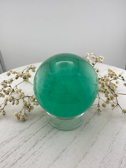 Fluorite sphere, Baja blast fluorite sphere, mint green fluorite crystal