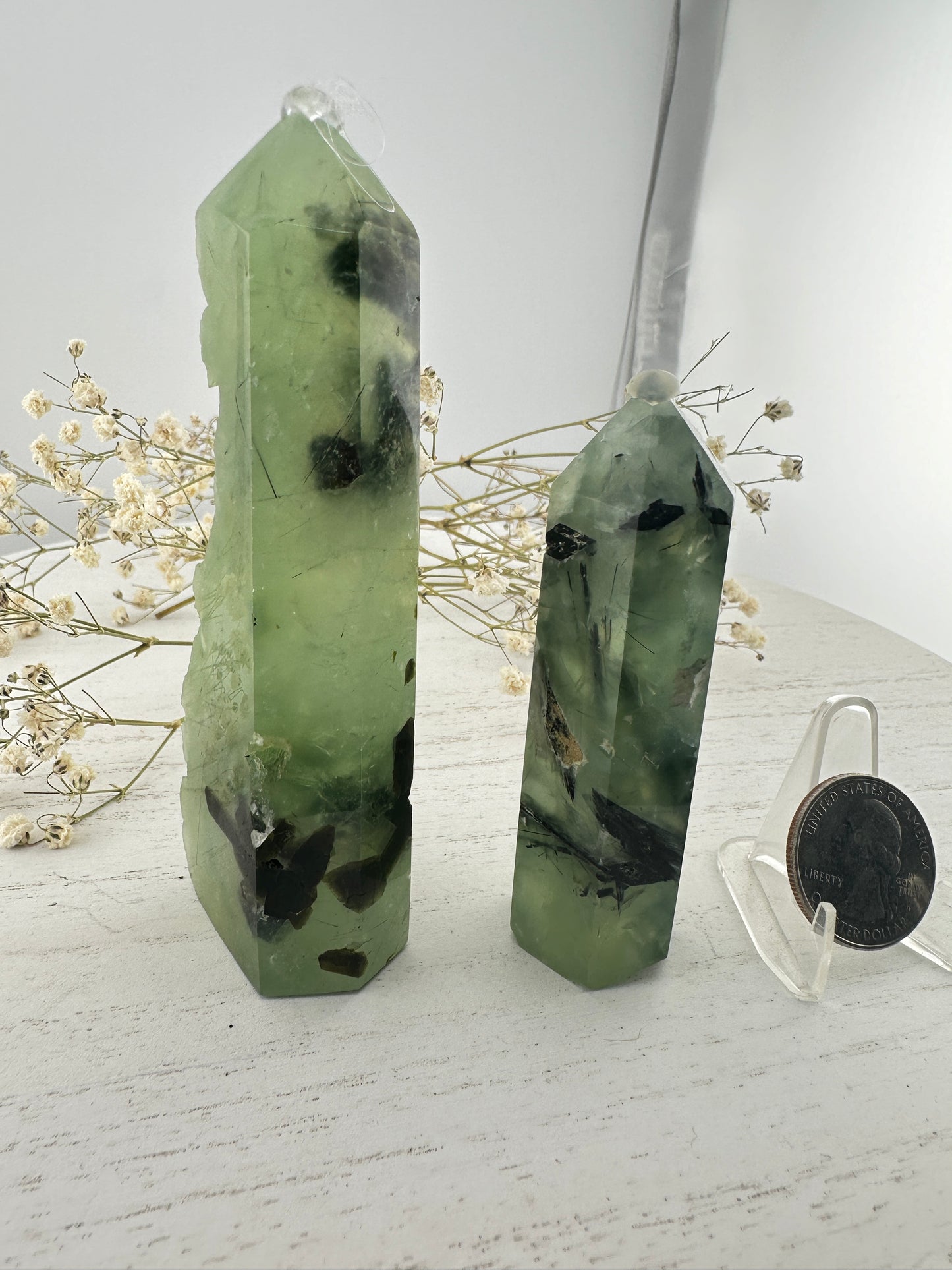 Raw and polished prehnite tower bundle, raw prehnite specimen, prehnite point, Crystal gifts, prehnite crystal