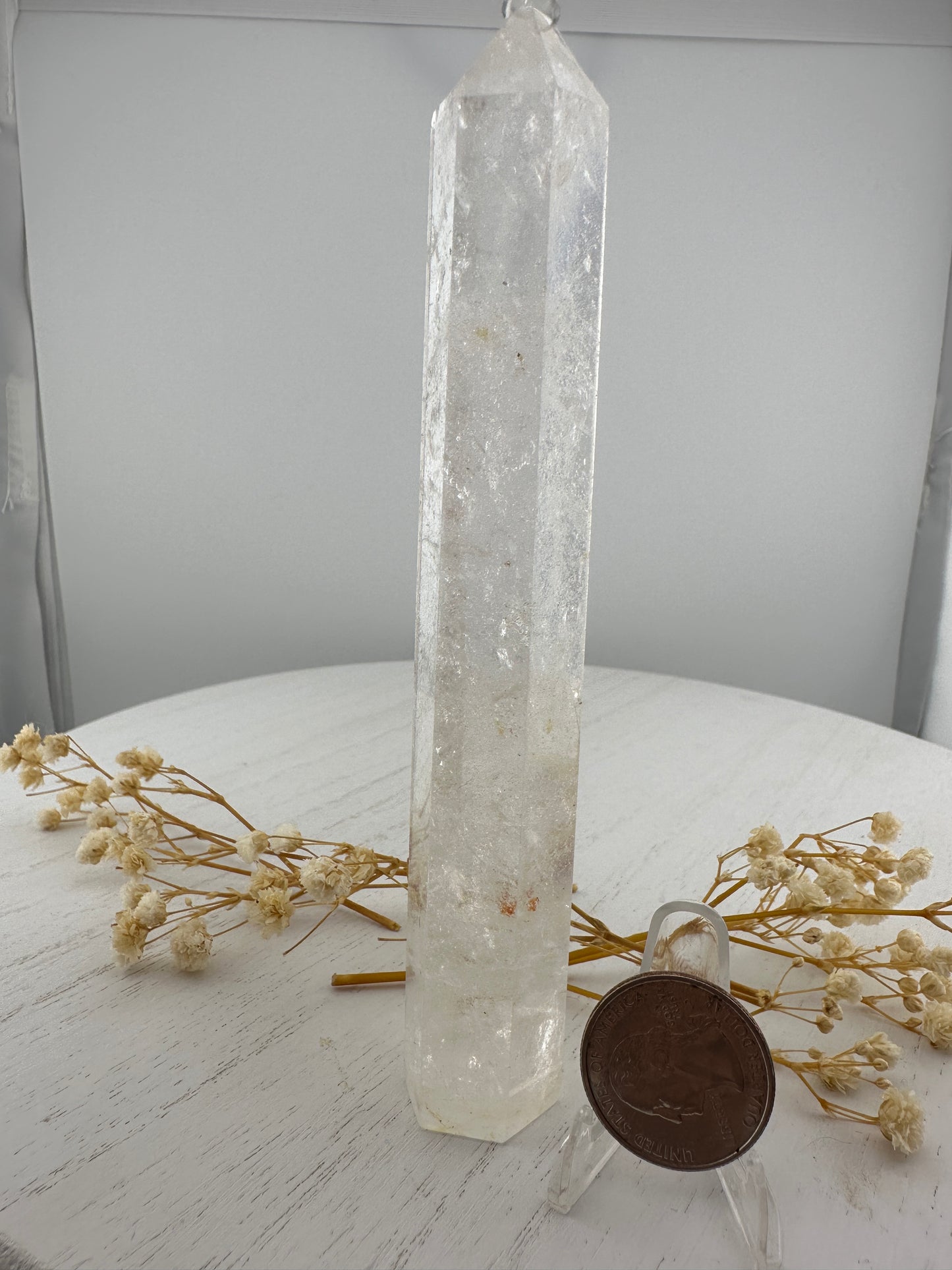 Clear quartz tower, tall and skinny