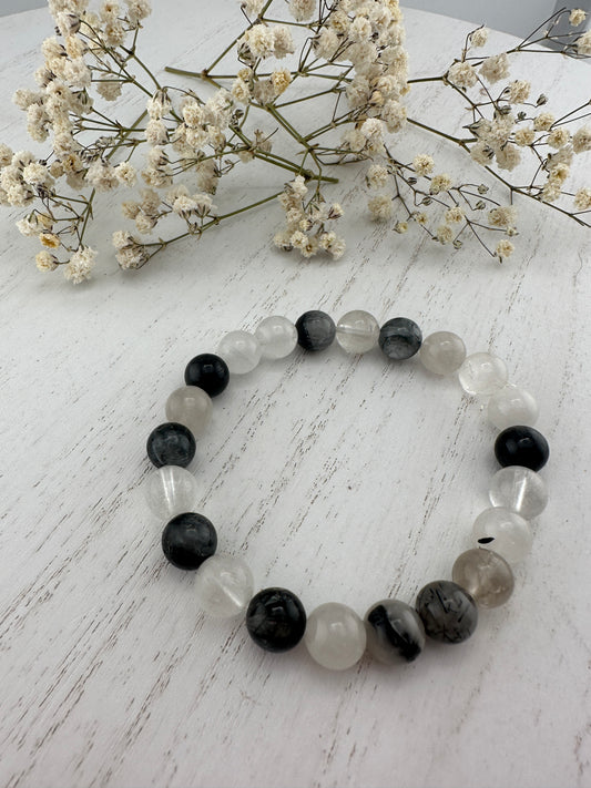 Black tourmaline and quartz bracelet