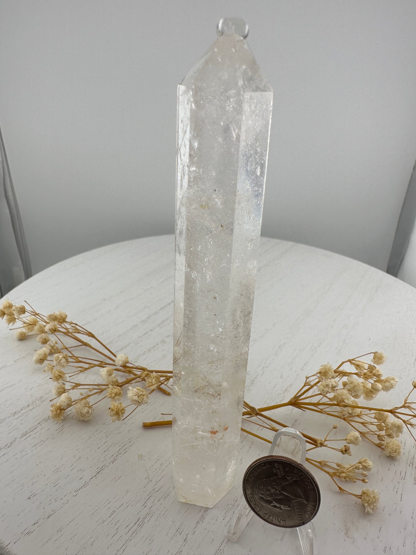 Clear quartz tower, tall and skinny