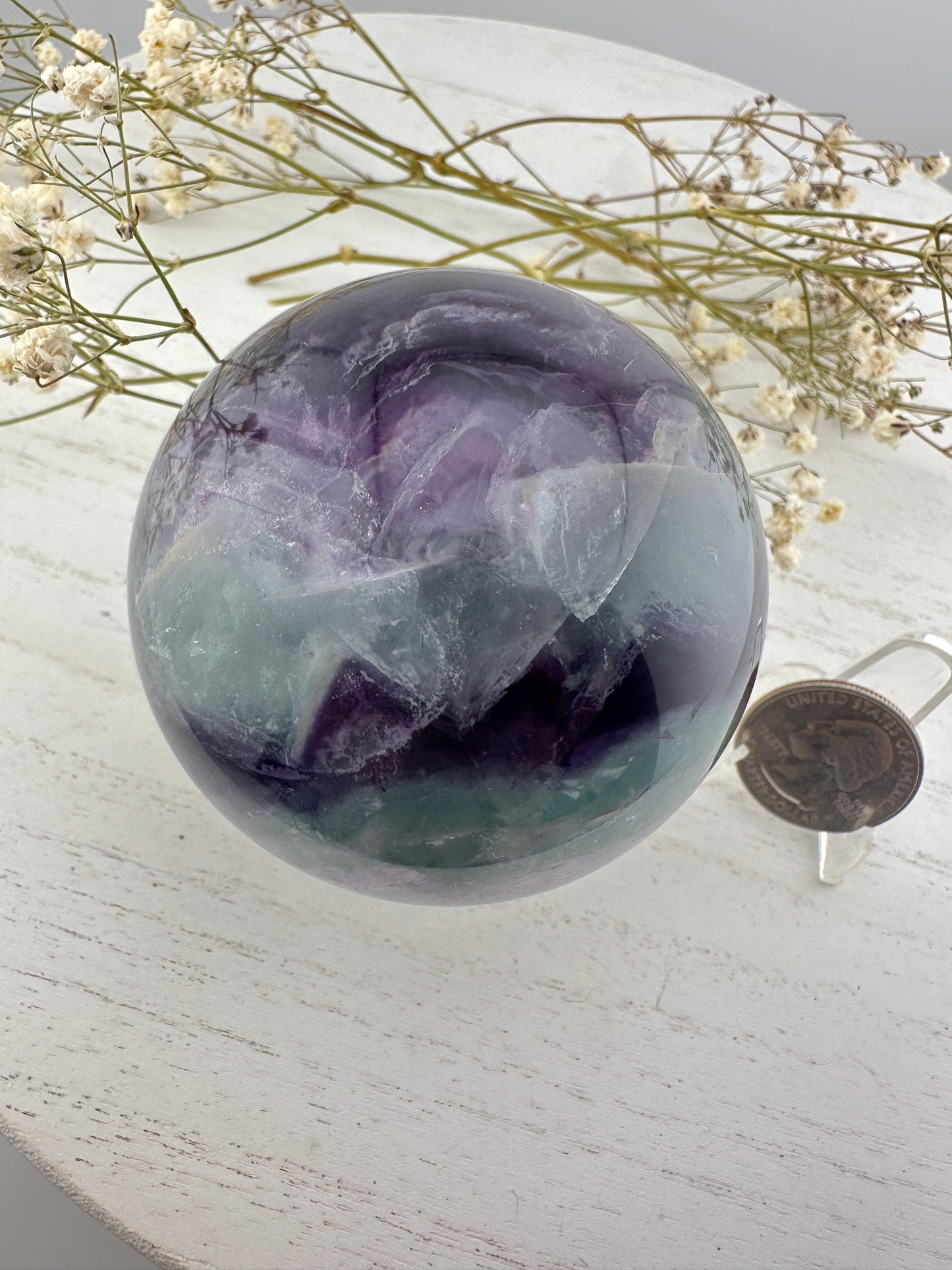 Rainbow flourite sphere B, rainbow flourite carving