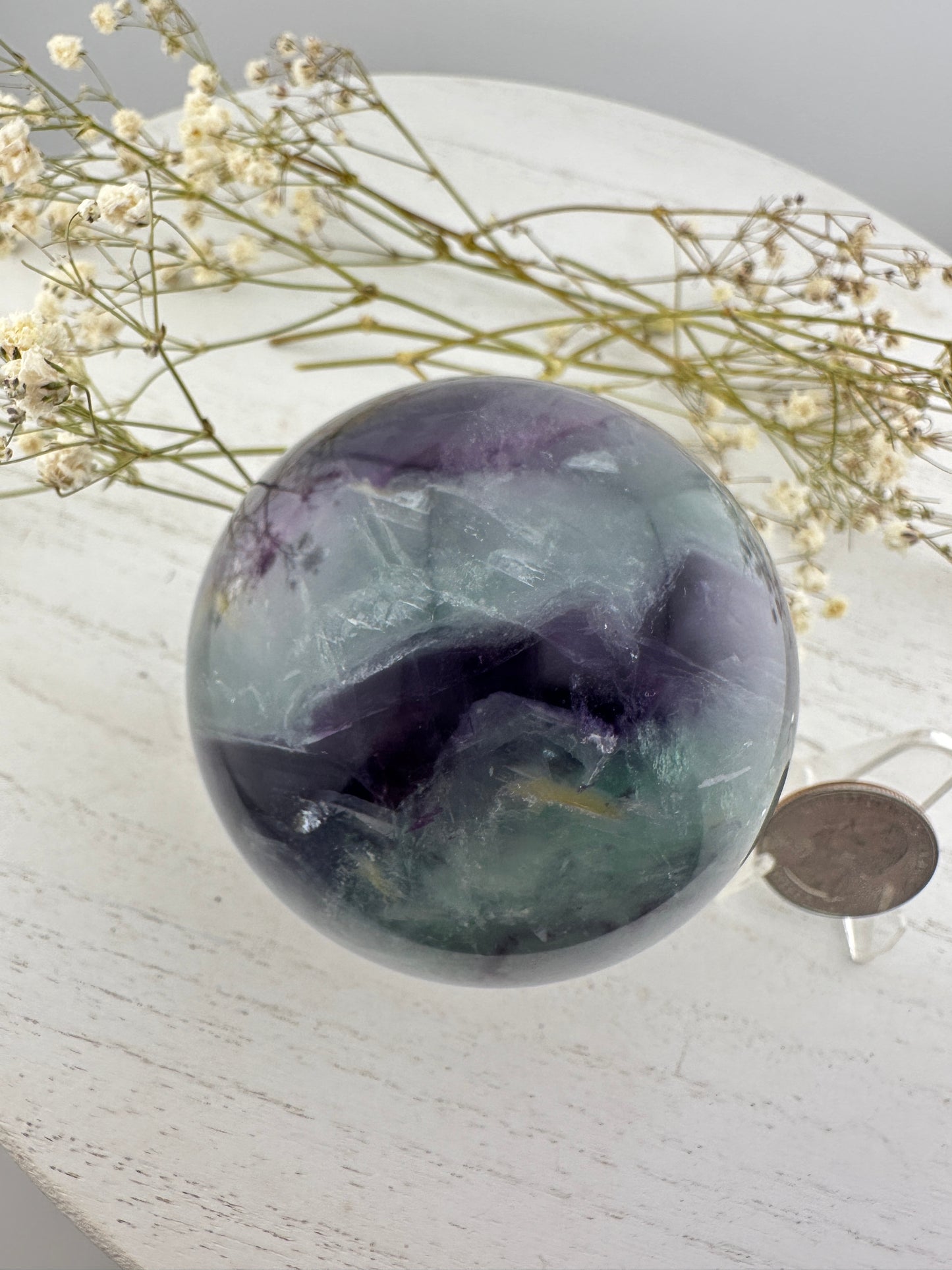 Rainbow flourite sphere B, rainbow flourite carving