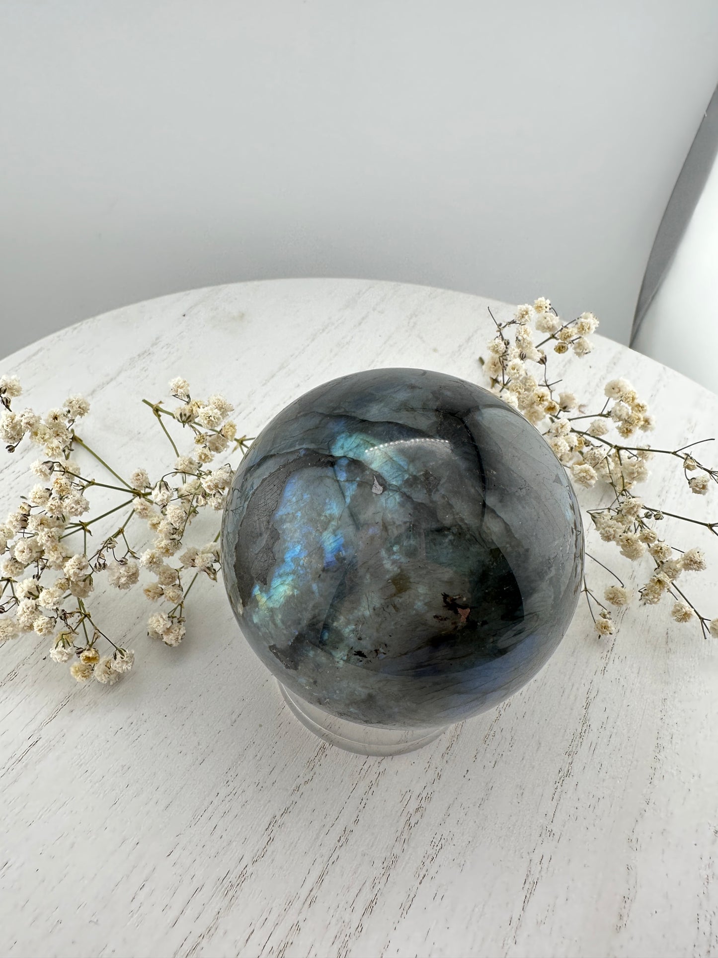 Labradorite sphere with blue flash