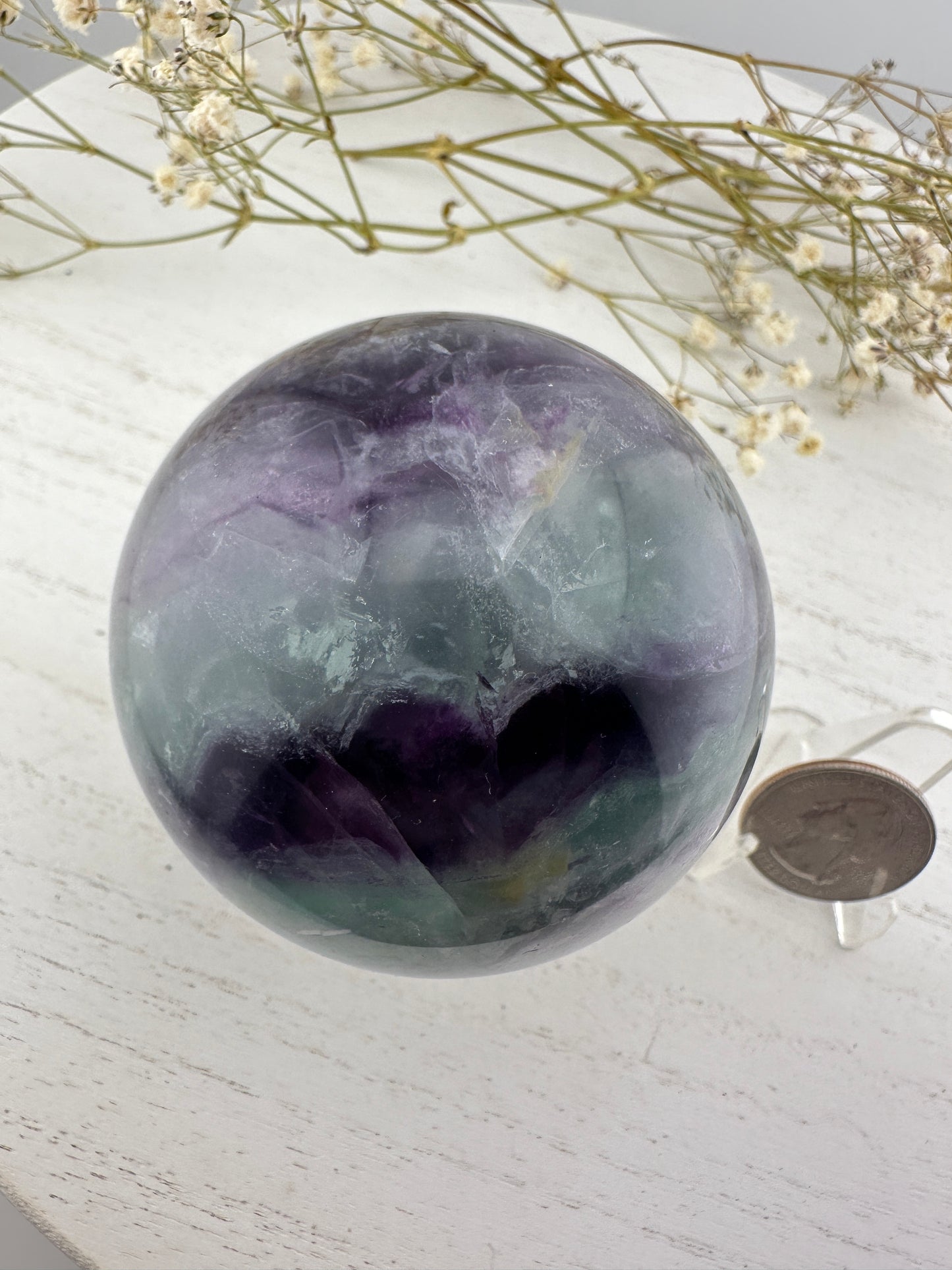 Rainbow flourite sphere B, rainbow flourite carving