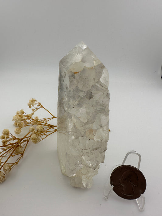 White moss agate druzy tower specimen A