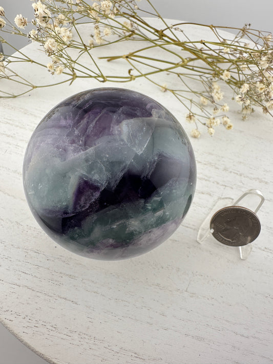 Rainbow flourite sphere B, rainbow flourite carving