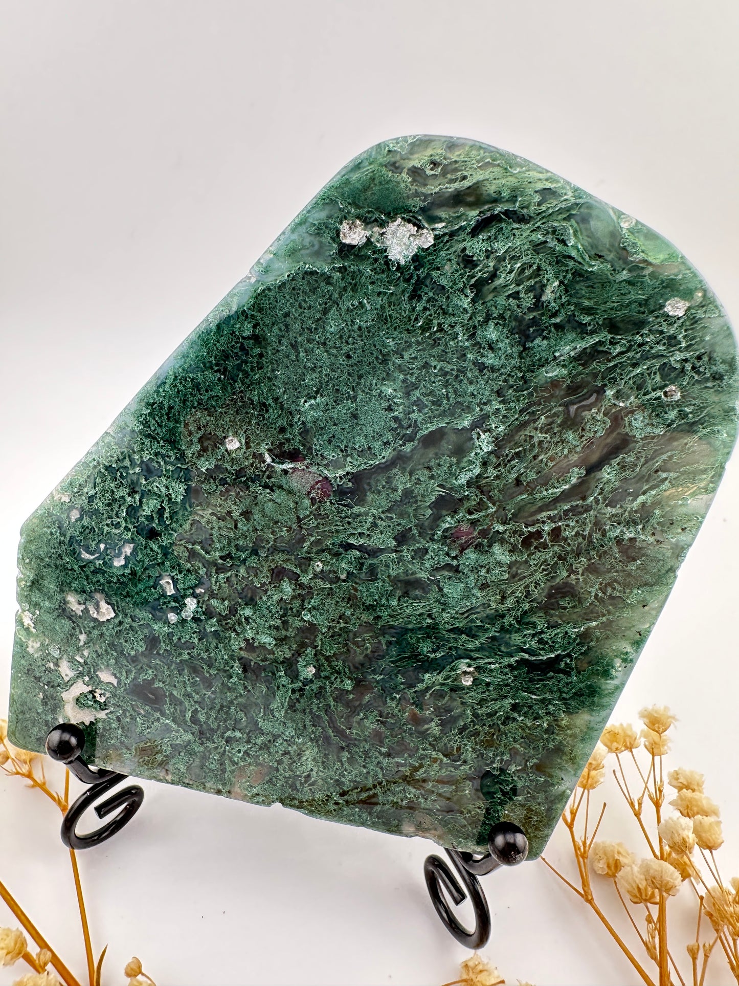 Moss agate slab B with stand