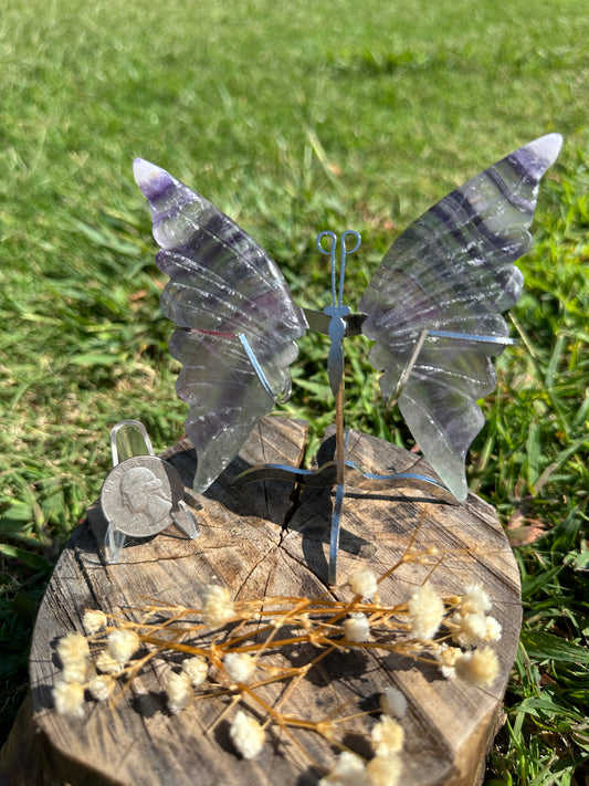 Rainbow fluorite butterfly with stand #2, rainbow fluorite butterfly carving