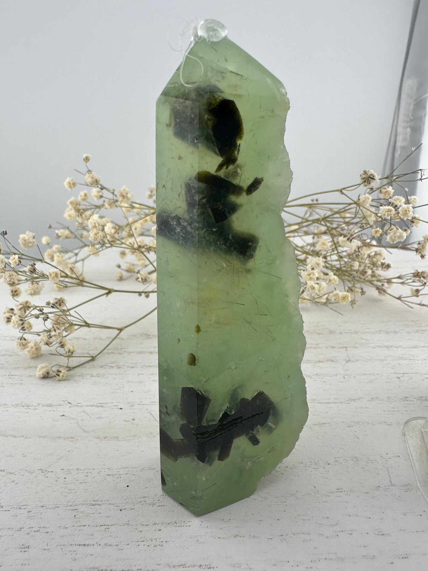 Raw and polished prehnite tower bundle, raw prehnite specimen, prehnite point, Crystal gifts, prehnite crystal