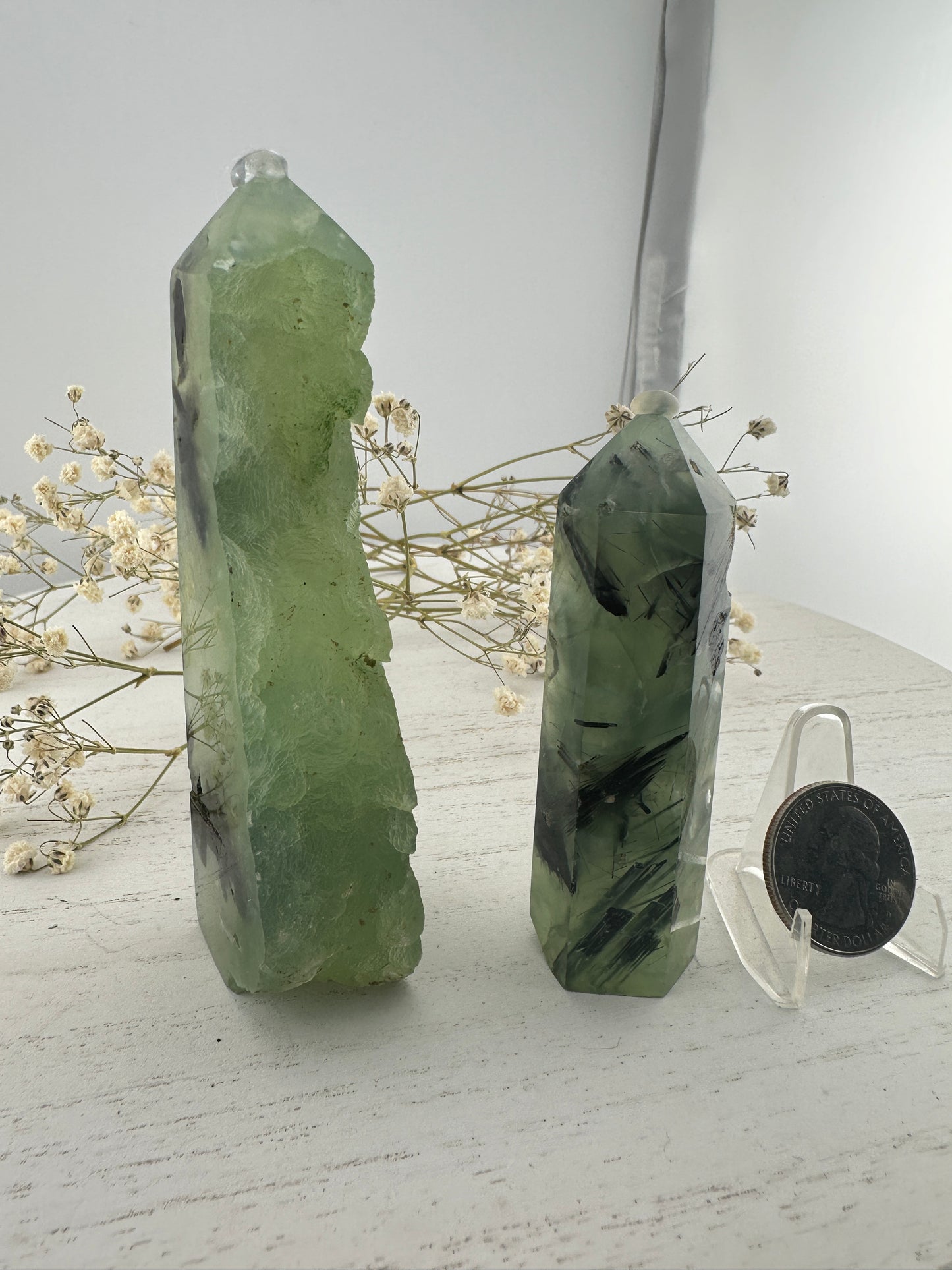 Raw and polished prehnite tower bundle, raw prehnite specimen, prehnite point, Crystal gifts, prehnite crystal