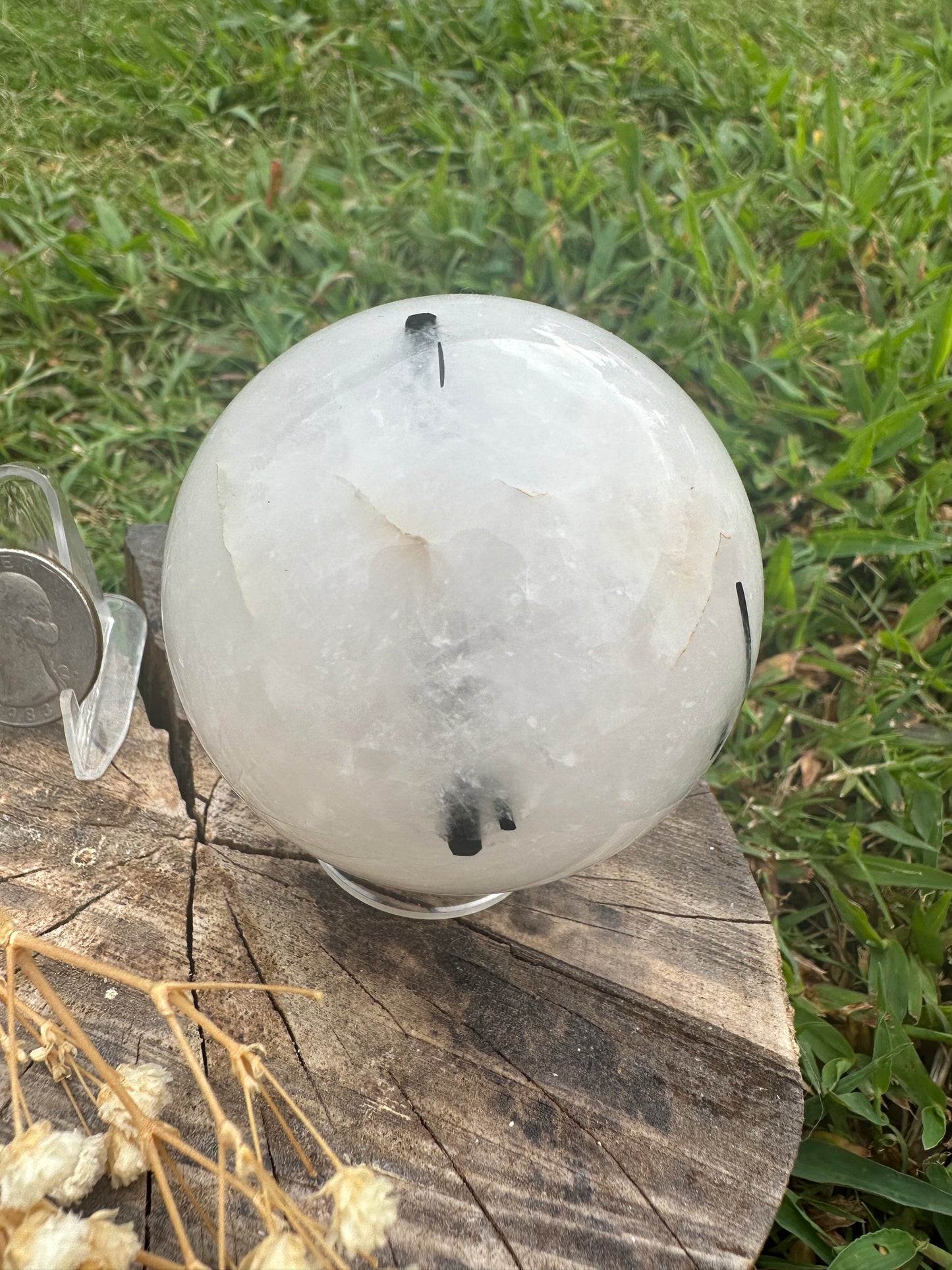 Black tourmaline in quartz sphere