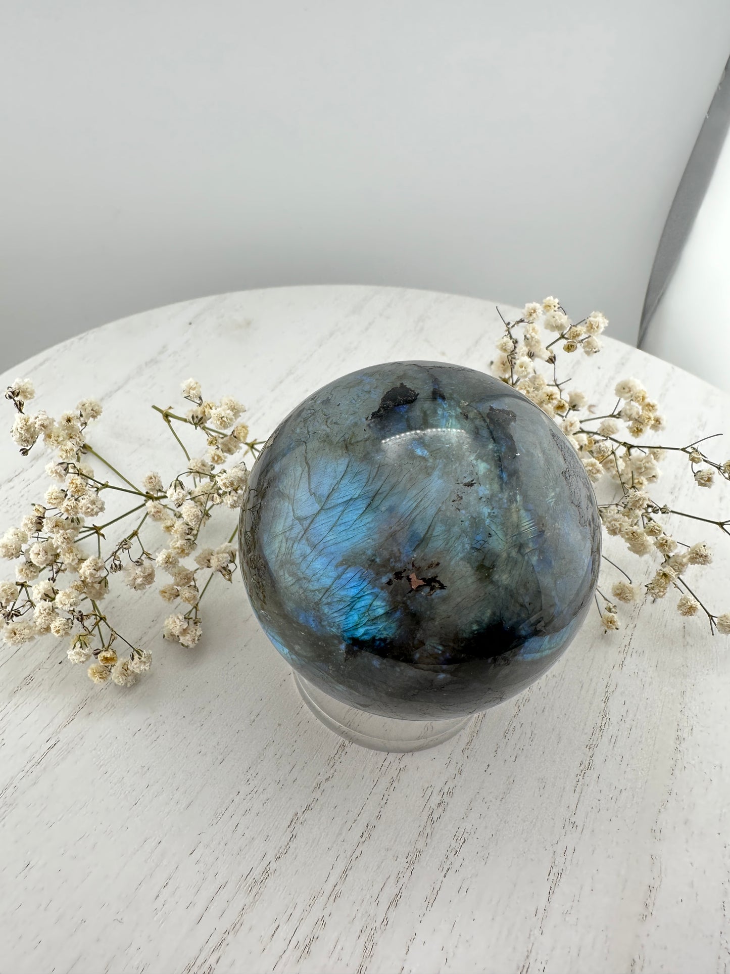 Labradorite sphere with blue flash