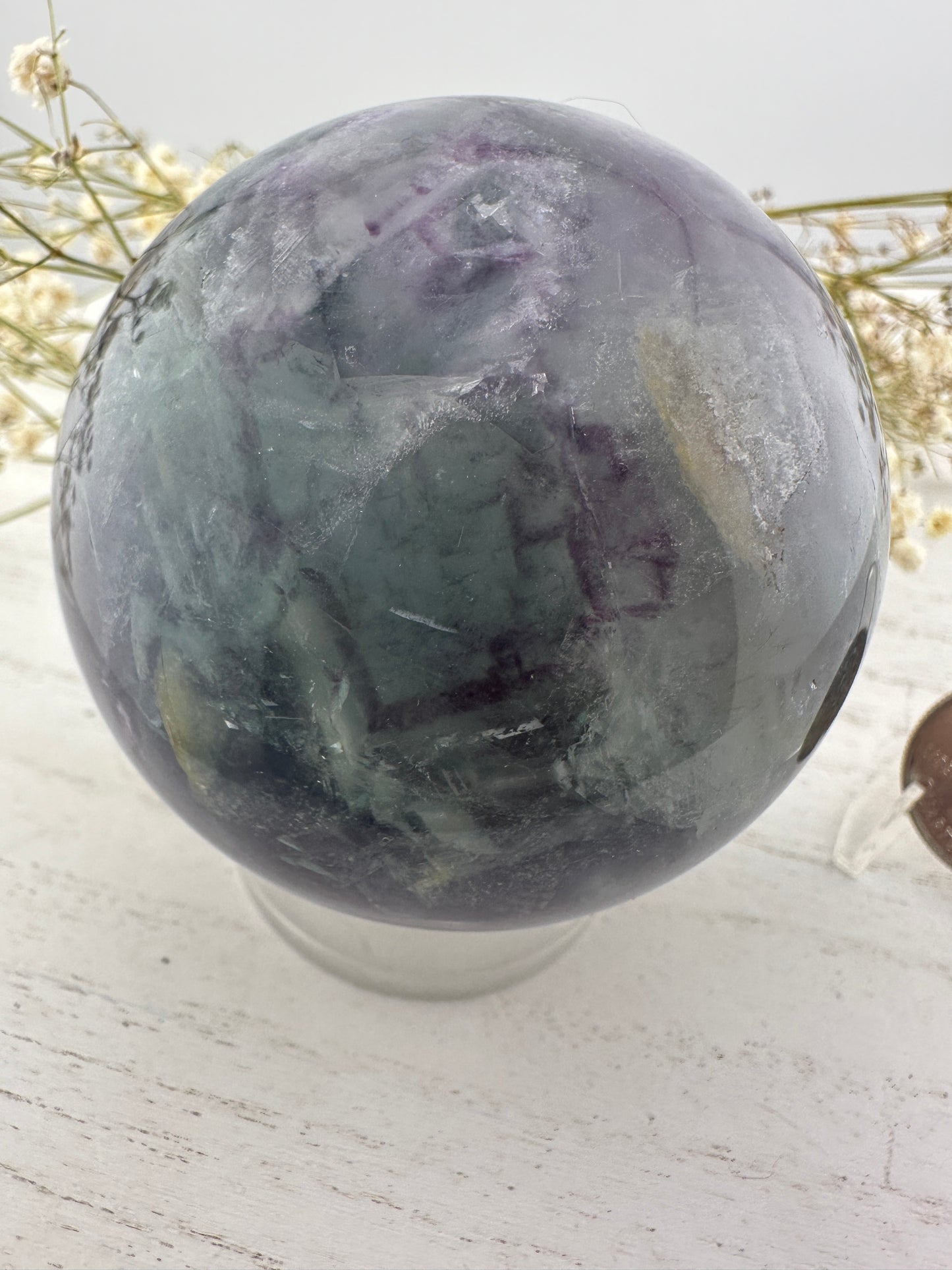 Rainbow flourite sphere B, rainbow flourite carving