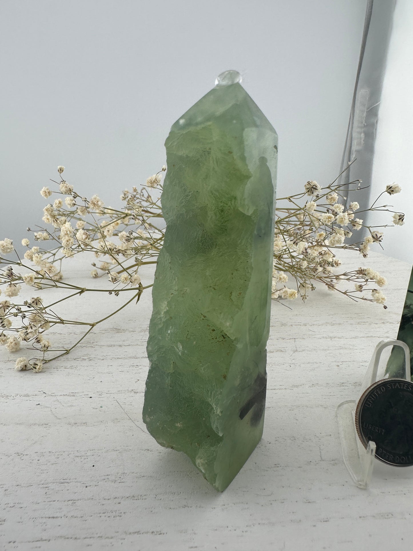 Raw and polished prehnite tower bundle, raw prehnite specimen, prehnite point, Crystal gifts, prehnite crystal