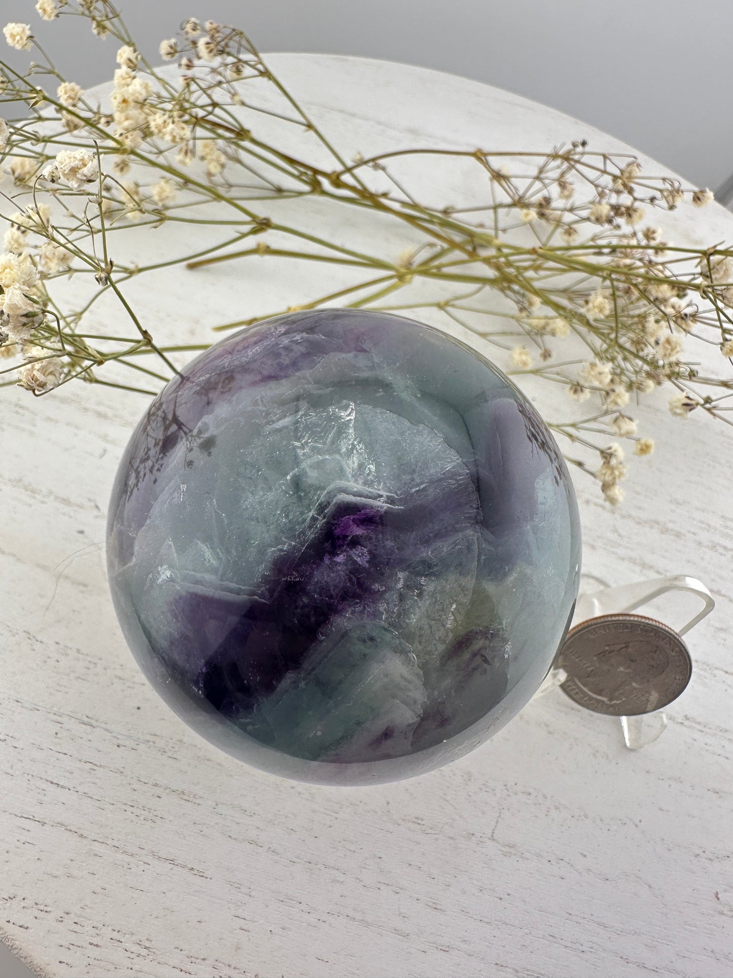 Rainbow flourite sphere B, rainbow flourite carving