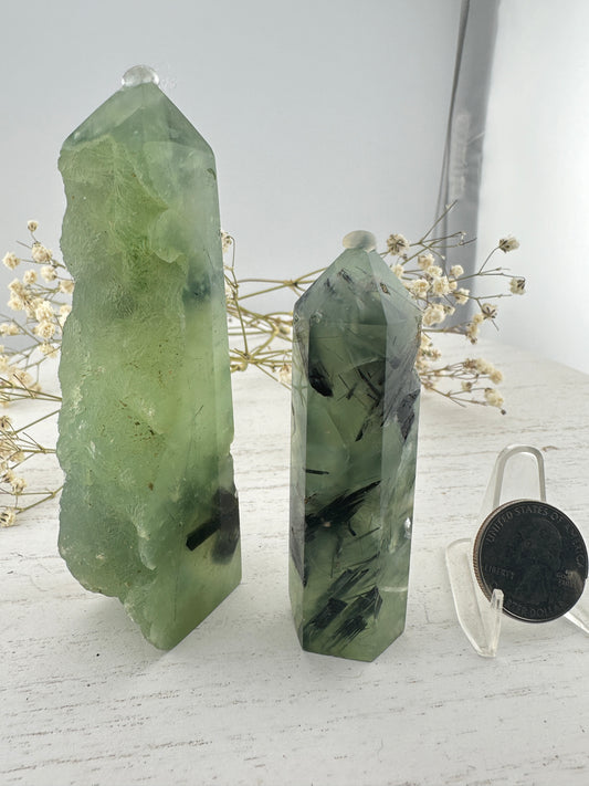 Raw and polished prehnite tower bundle, raw prehnite specimen, prehnite point, Crystal gifts, prehnite crystal