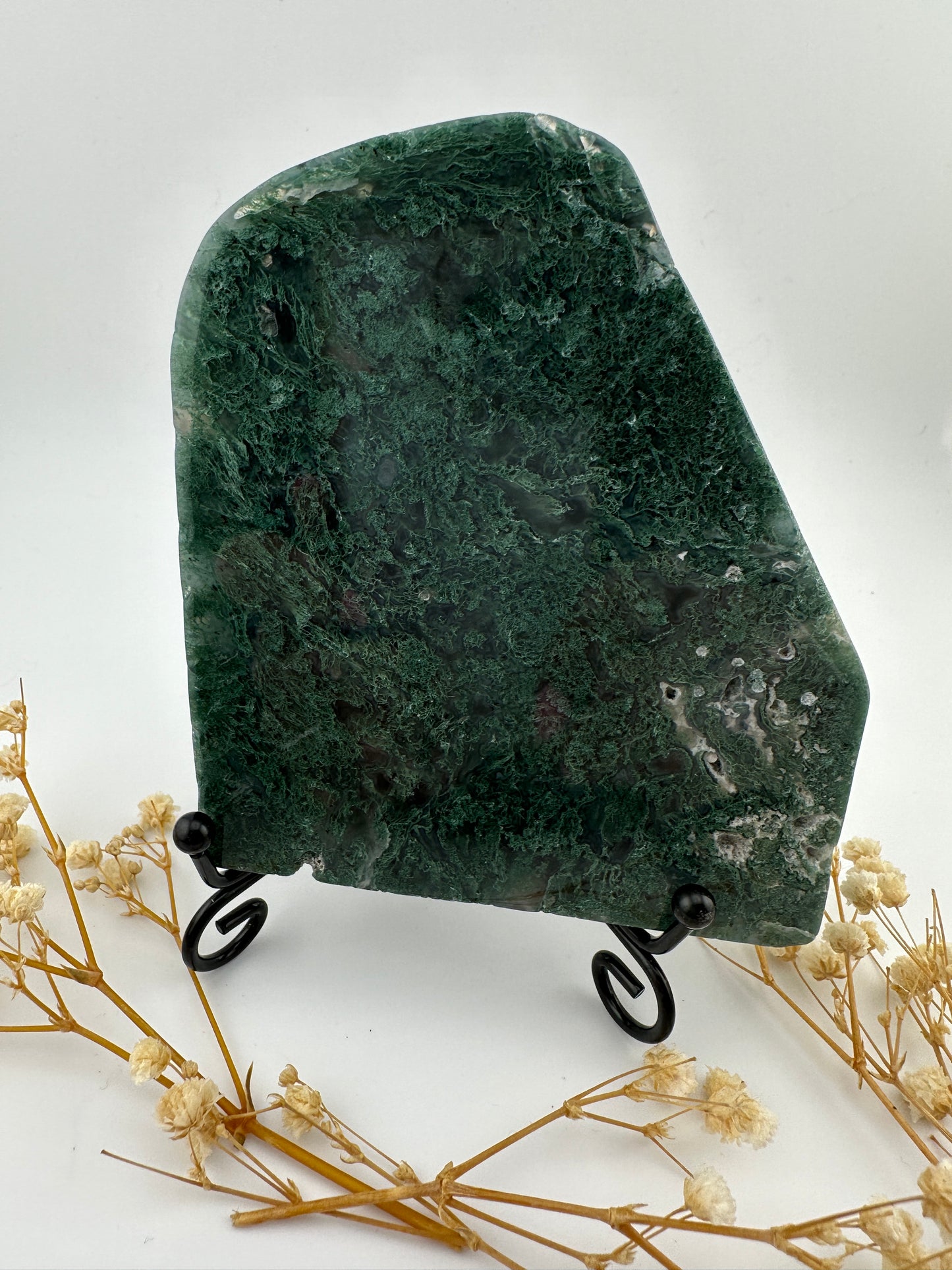 Moss agate slab B with stand