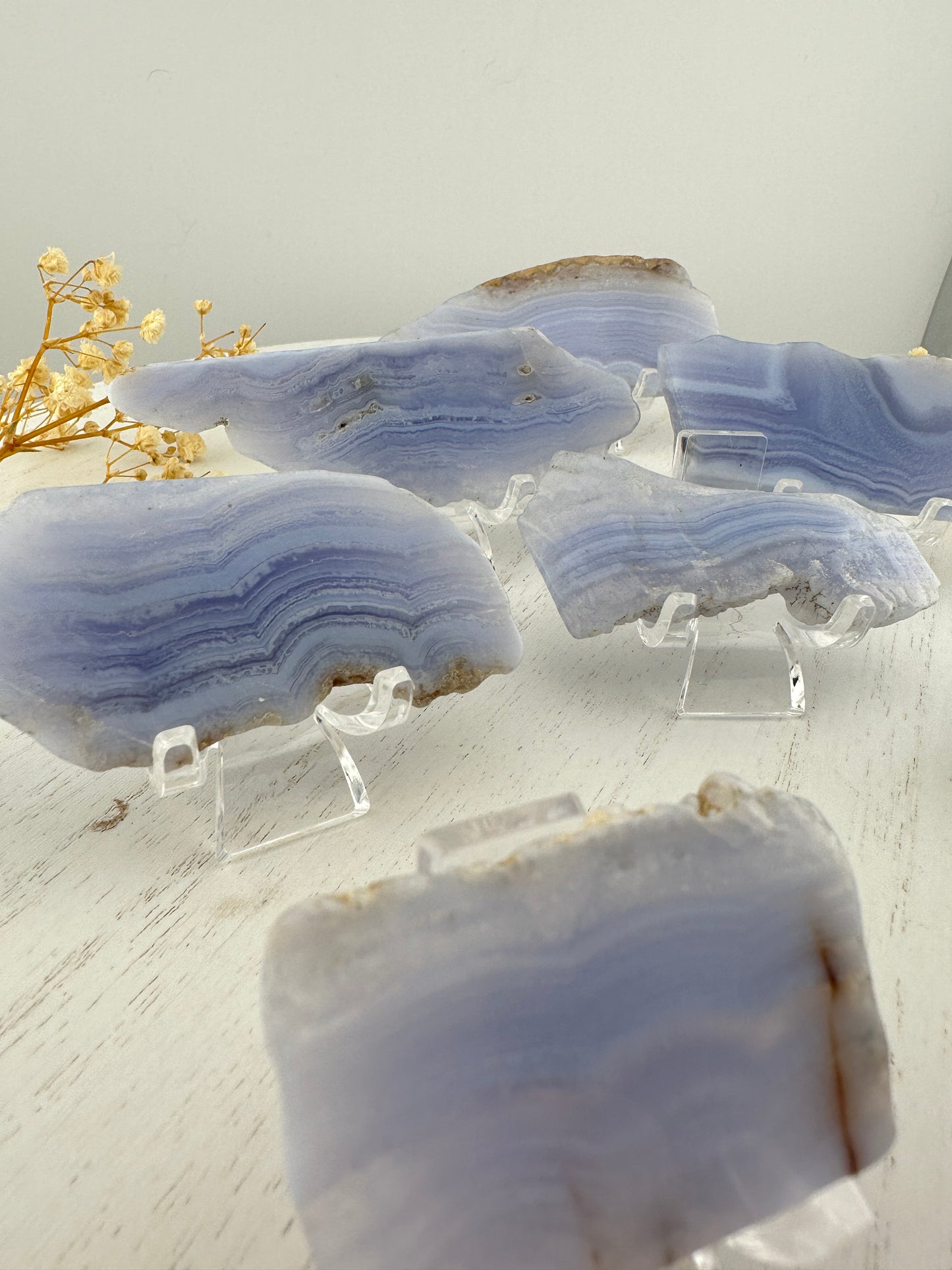 Polished blue lace agate slab pieces