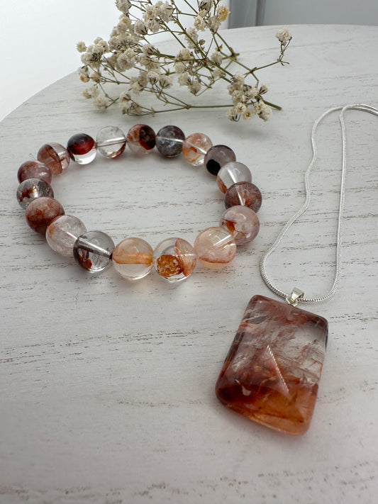 Fire quartz jewelry bundle, fire quartz bracelet and necklace