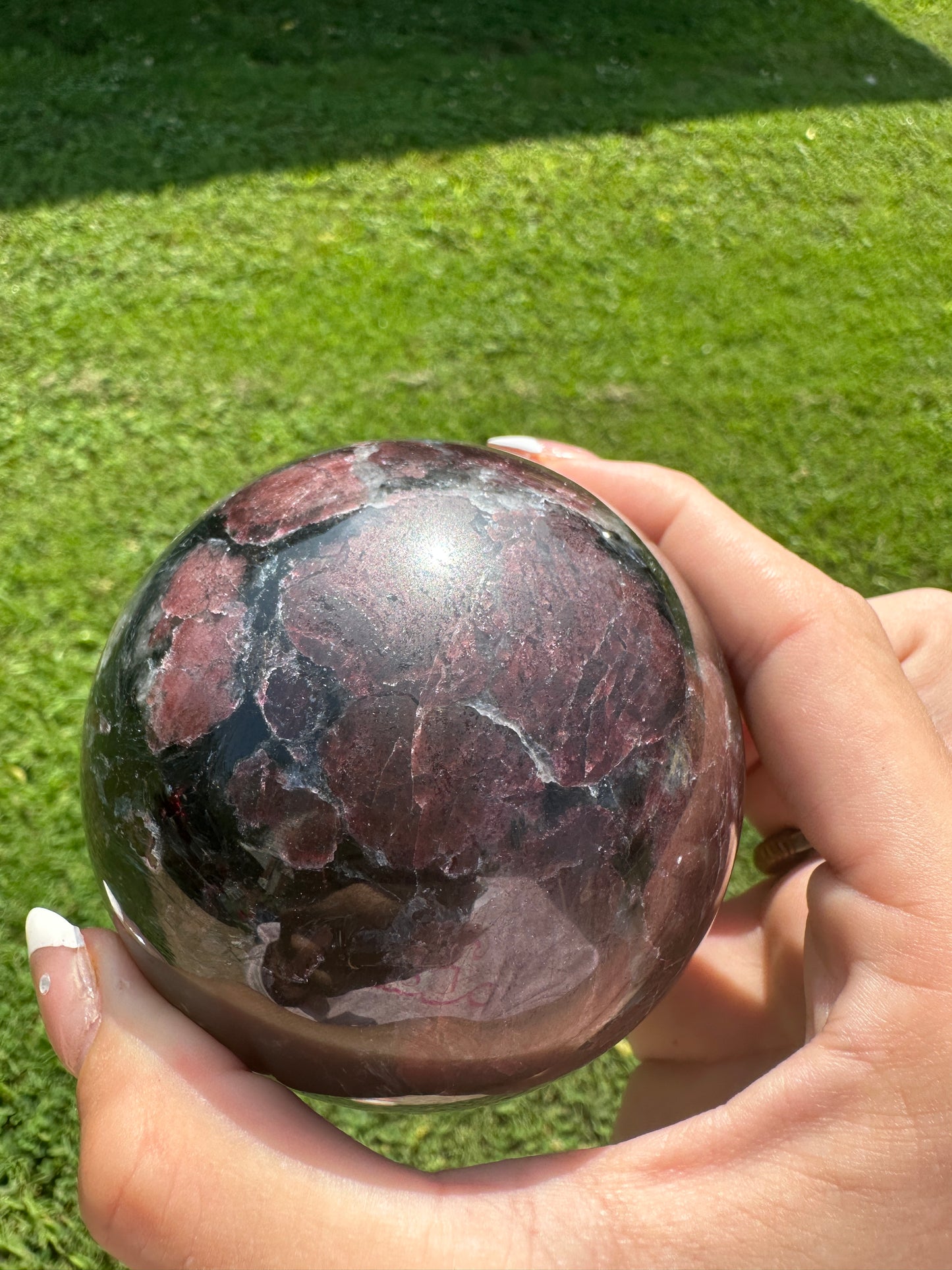 Garnet in arfvedsonite sphere