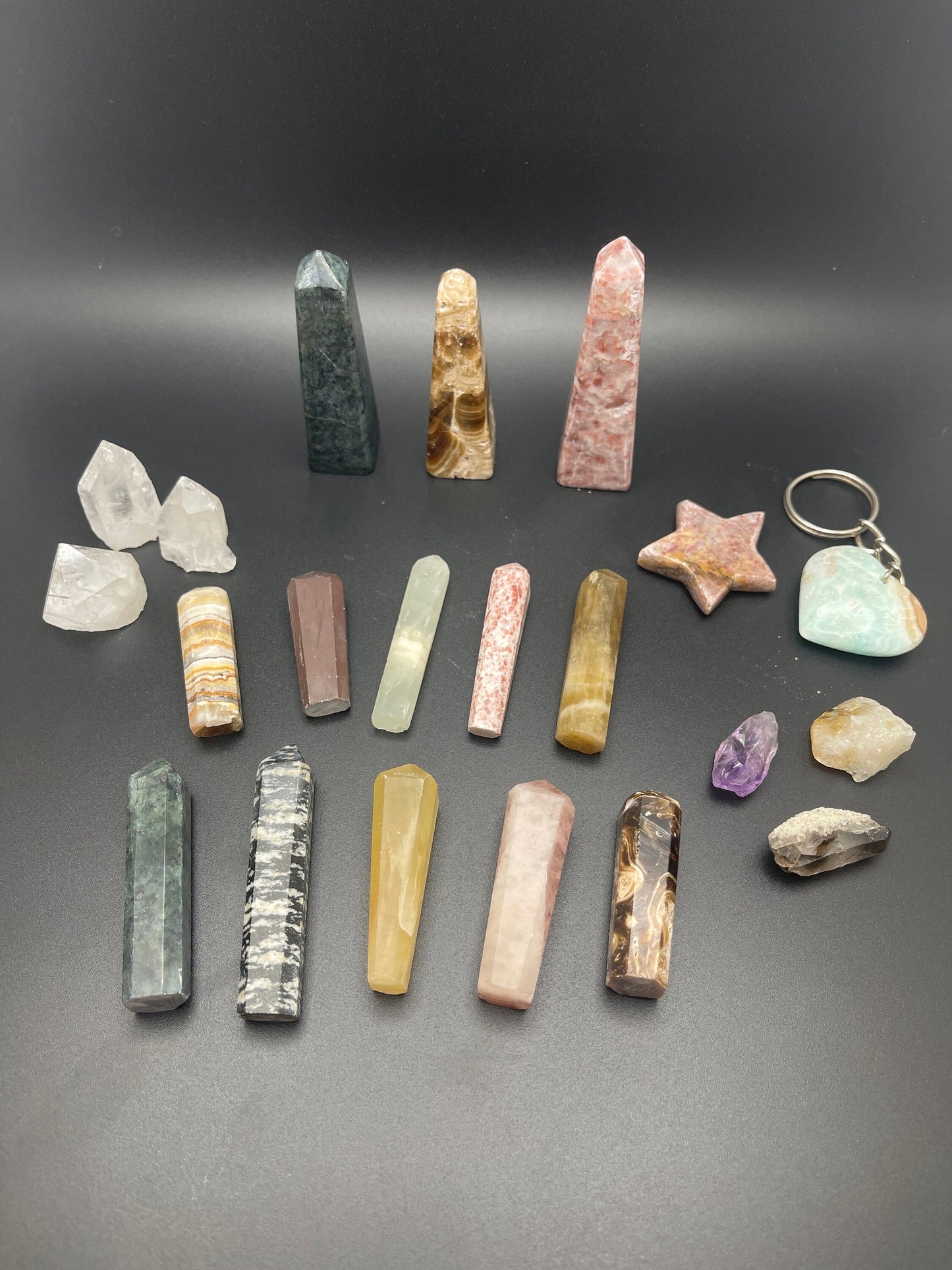 Crystal lot #4 towers, keychain, stones