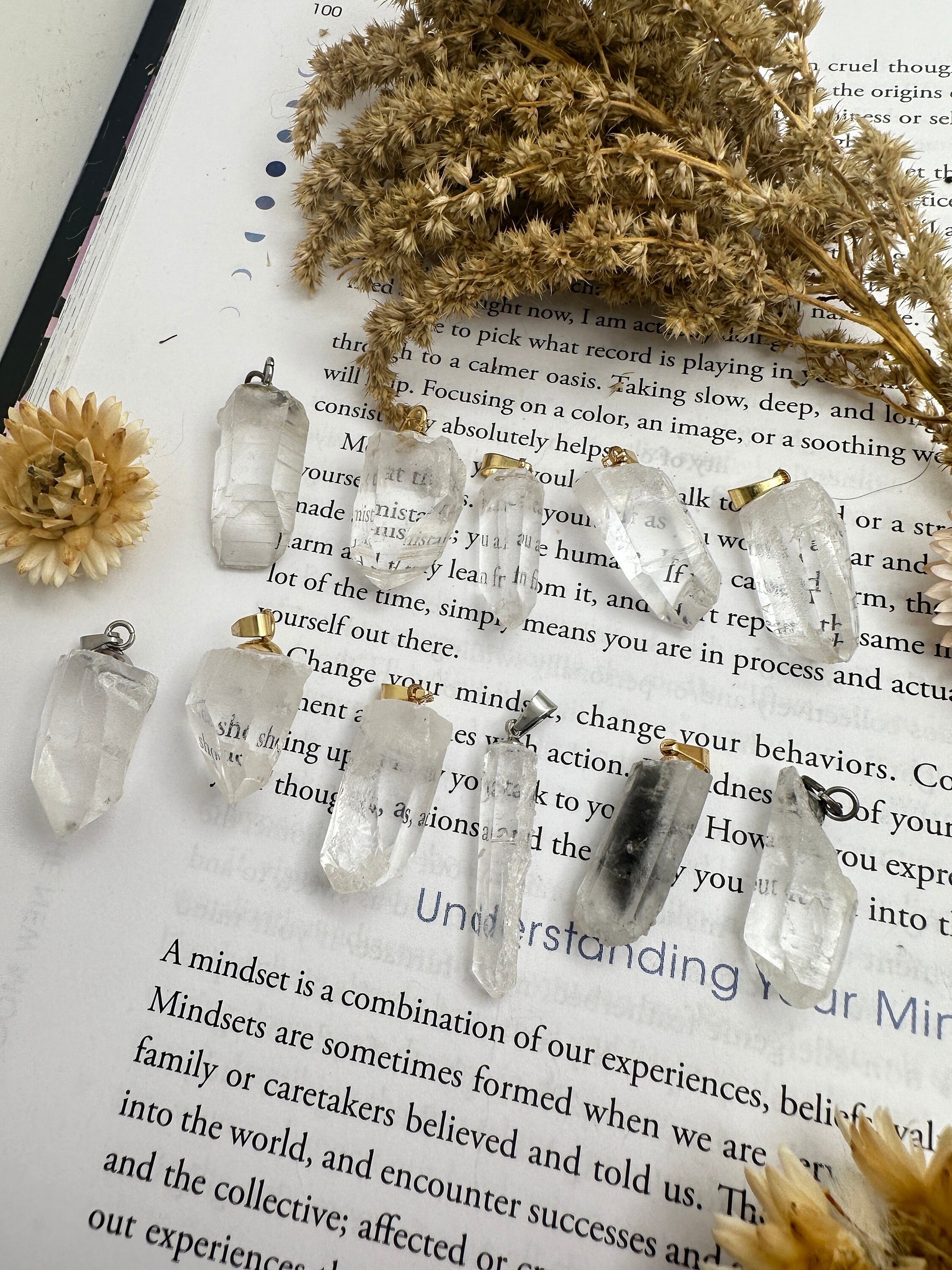 Clear quartz crystal necklaces, healing crystal jewelry, gifts for women, Arkansas quartz