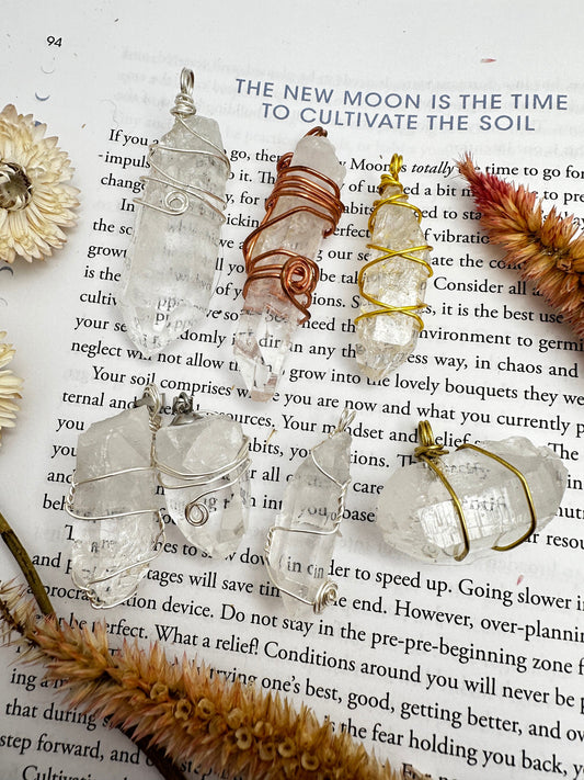 Clear quartz crystal necklaces, wire wrapped, healing crystal jewelry, handmade jewelry, gifts for women, Arkansas quartz