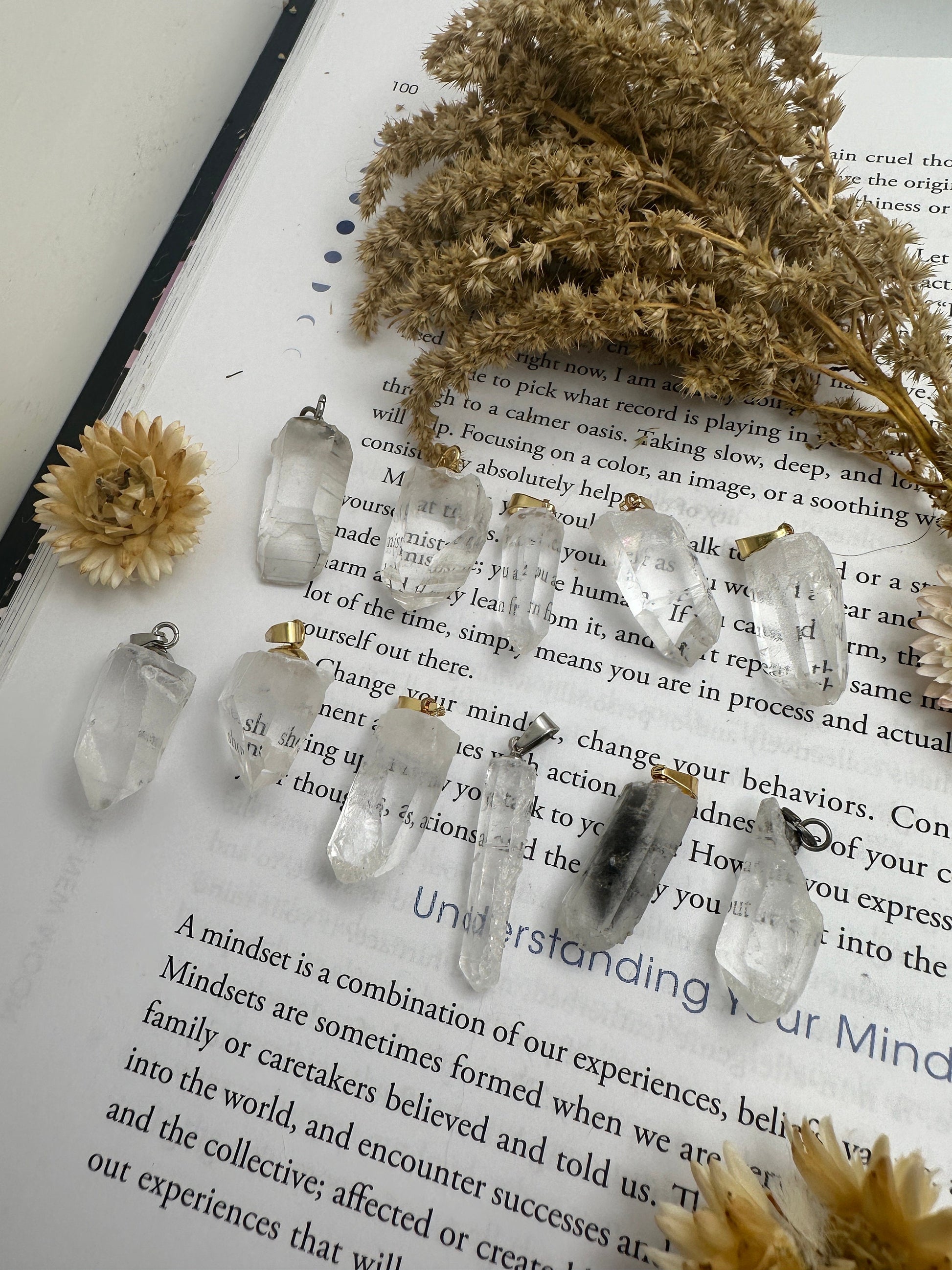 Clear quartz crystal necklaces, healing crystal jewelry, gifts for women, Arkansas quartz