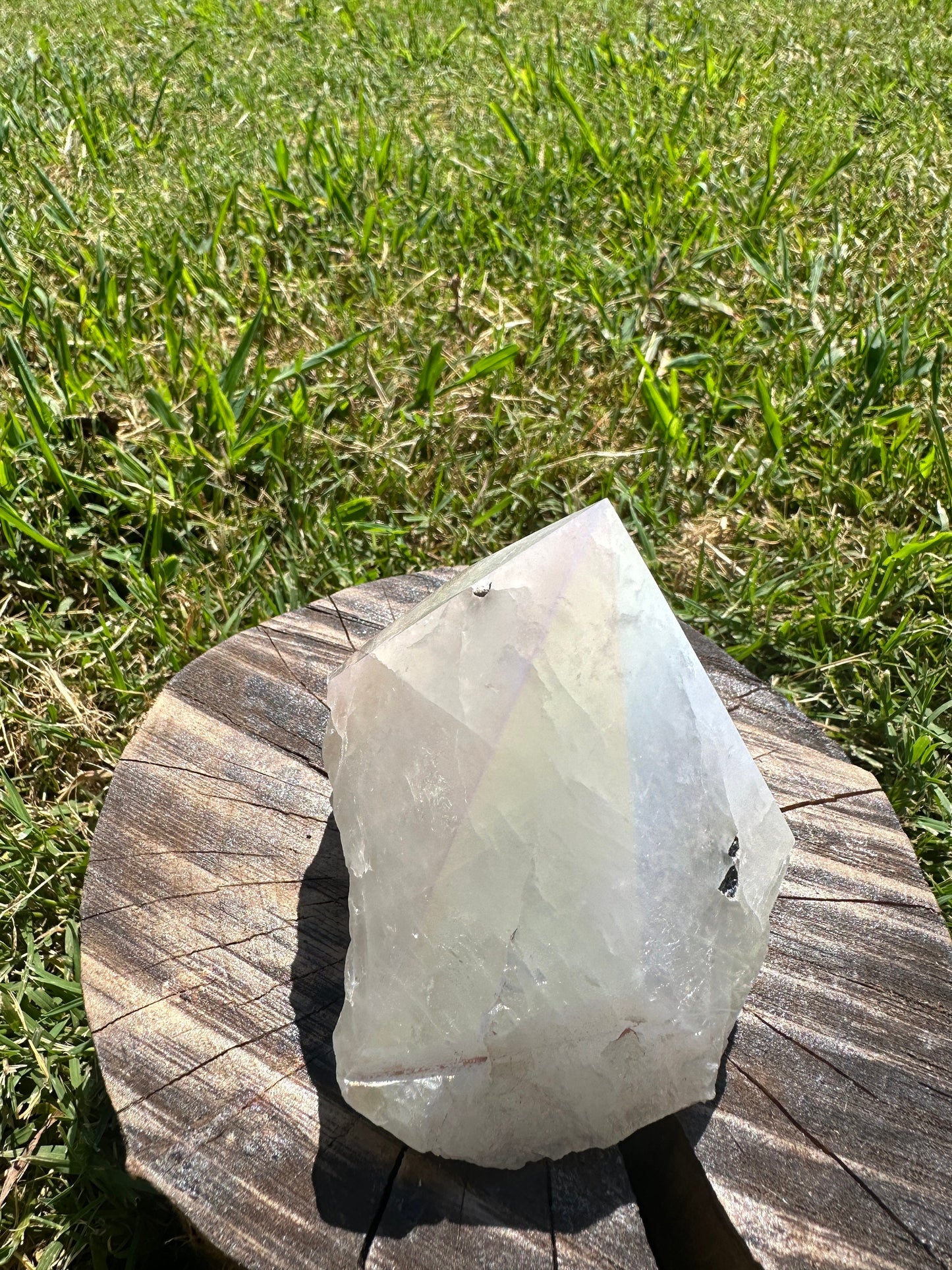 Aura quartz pyramid, aura quartz energy generator, aura quartz polished point, rough pyramid crystal