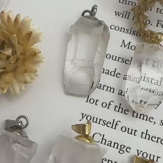 Clear quartz crystal necklaces, healing crystal jewelry, gifts for women, Arkansas quartz