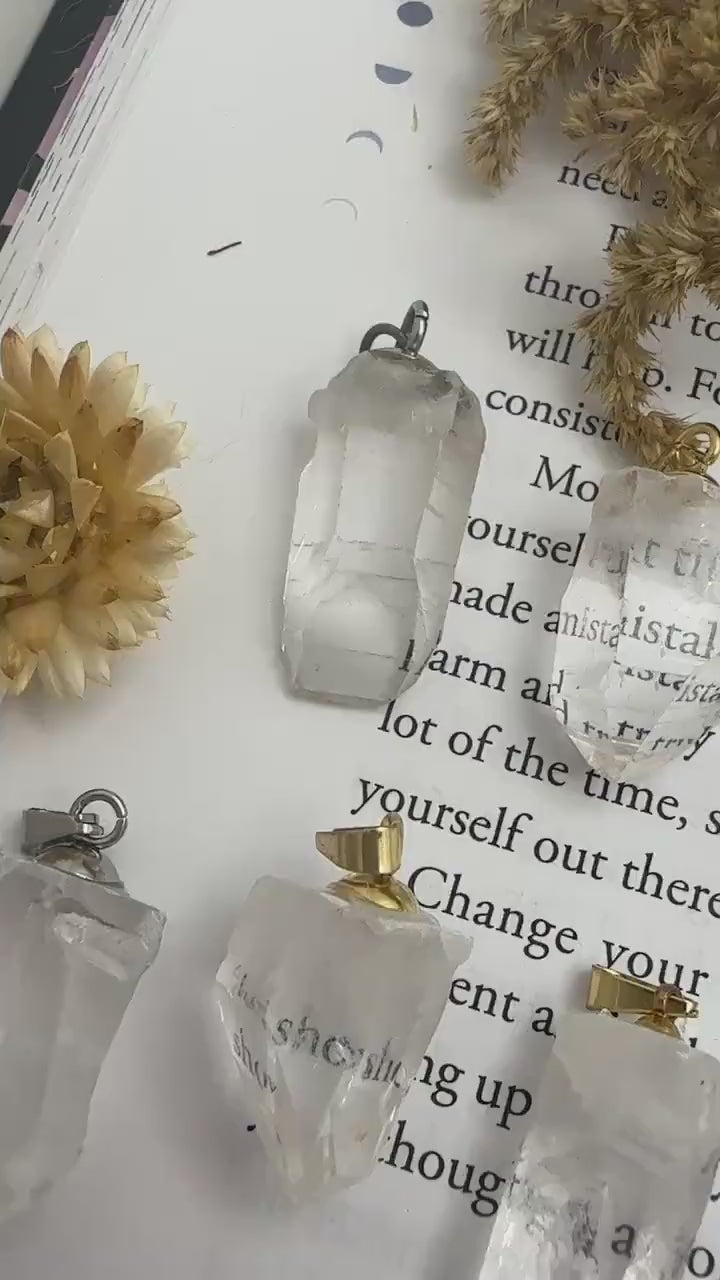 Clear quartz crystal necklaces, healing crystal jewelry, gifts for women, Arkansas quartz