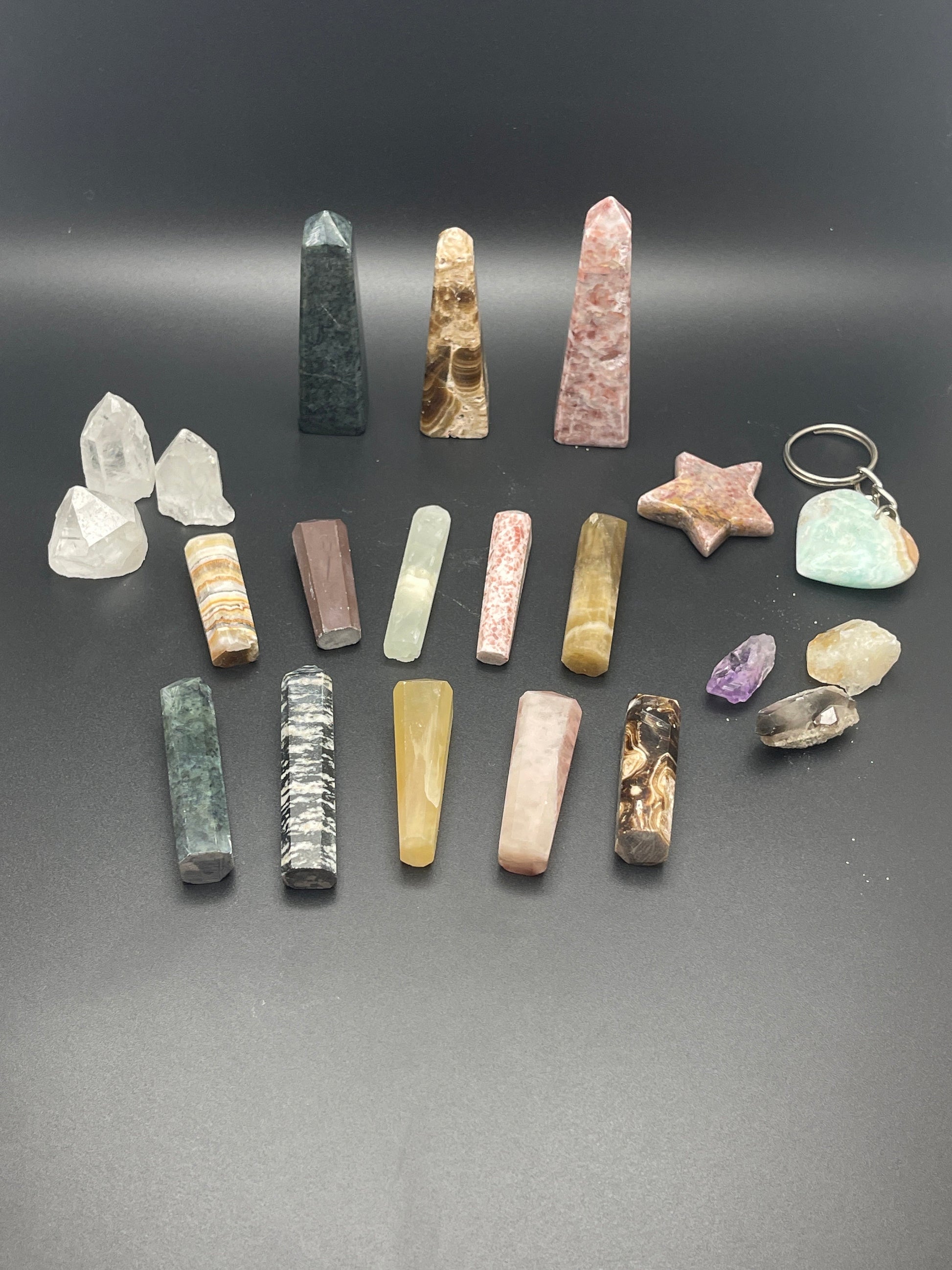 Crystal lot #4 towers, keychain, stones