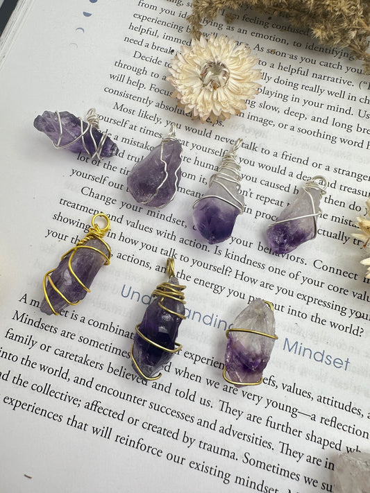 High Quality Amethyst Wire Wrapped Pendants / necklaces healing crystal jewelry gifts for her