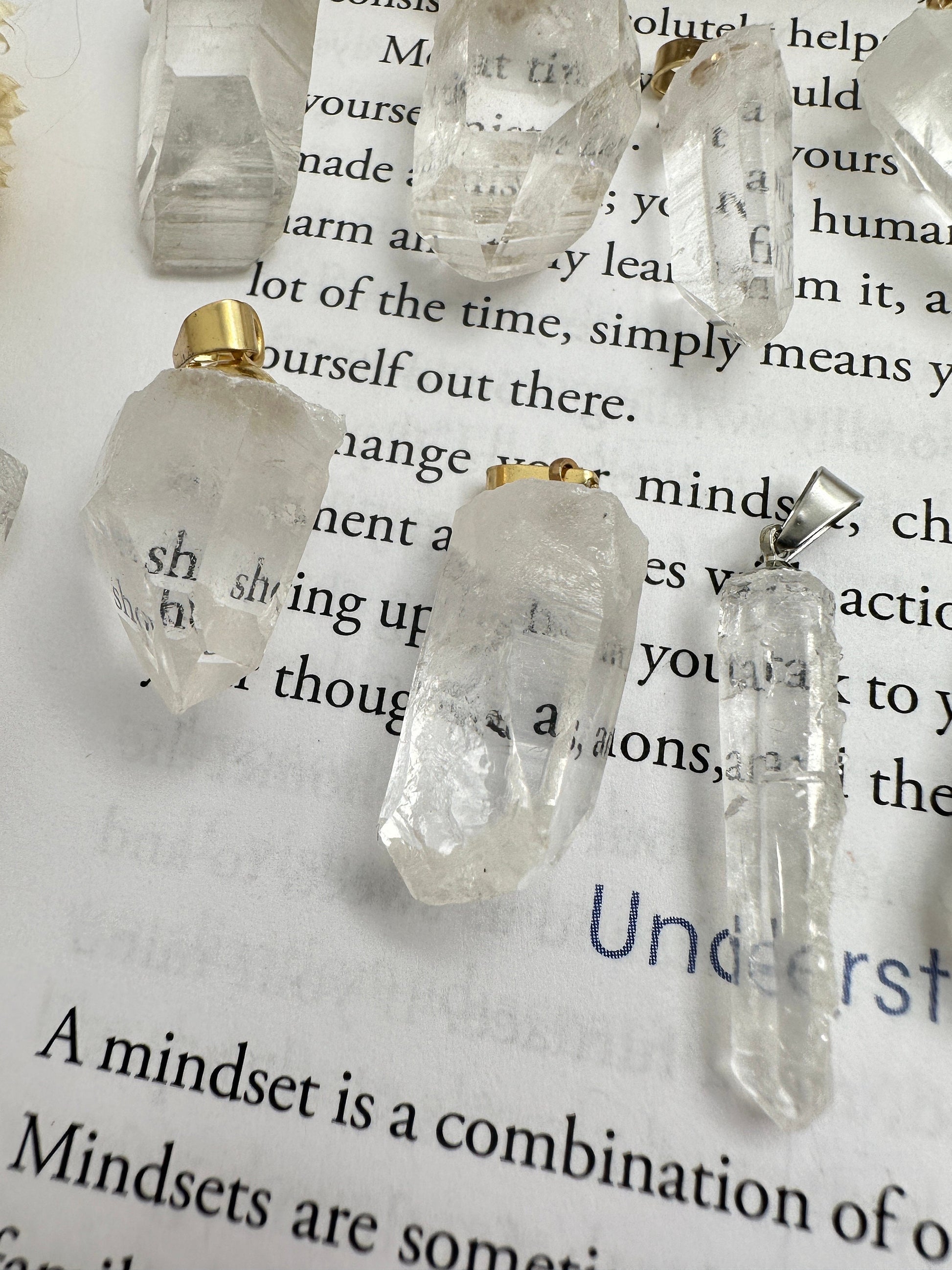 Clear quartz crystal necklaces, healing crystal jewelry, gifts for women, Arkansas quartz