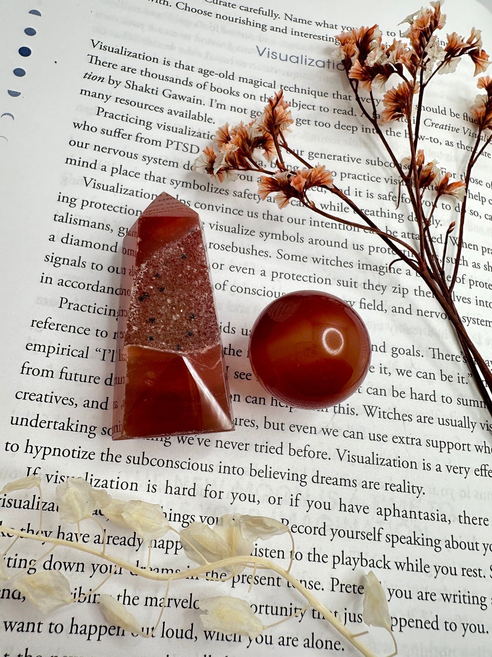 Carnelian druzy tower and sphere bundle, carnelian tower with druzy, carnelian mini sphere, crystal bundle