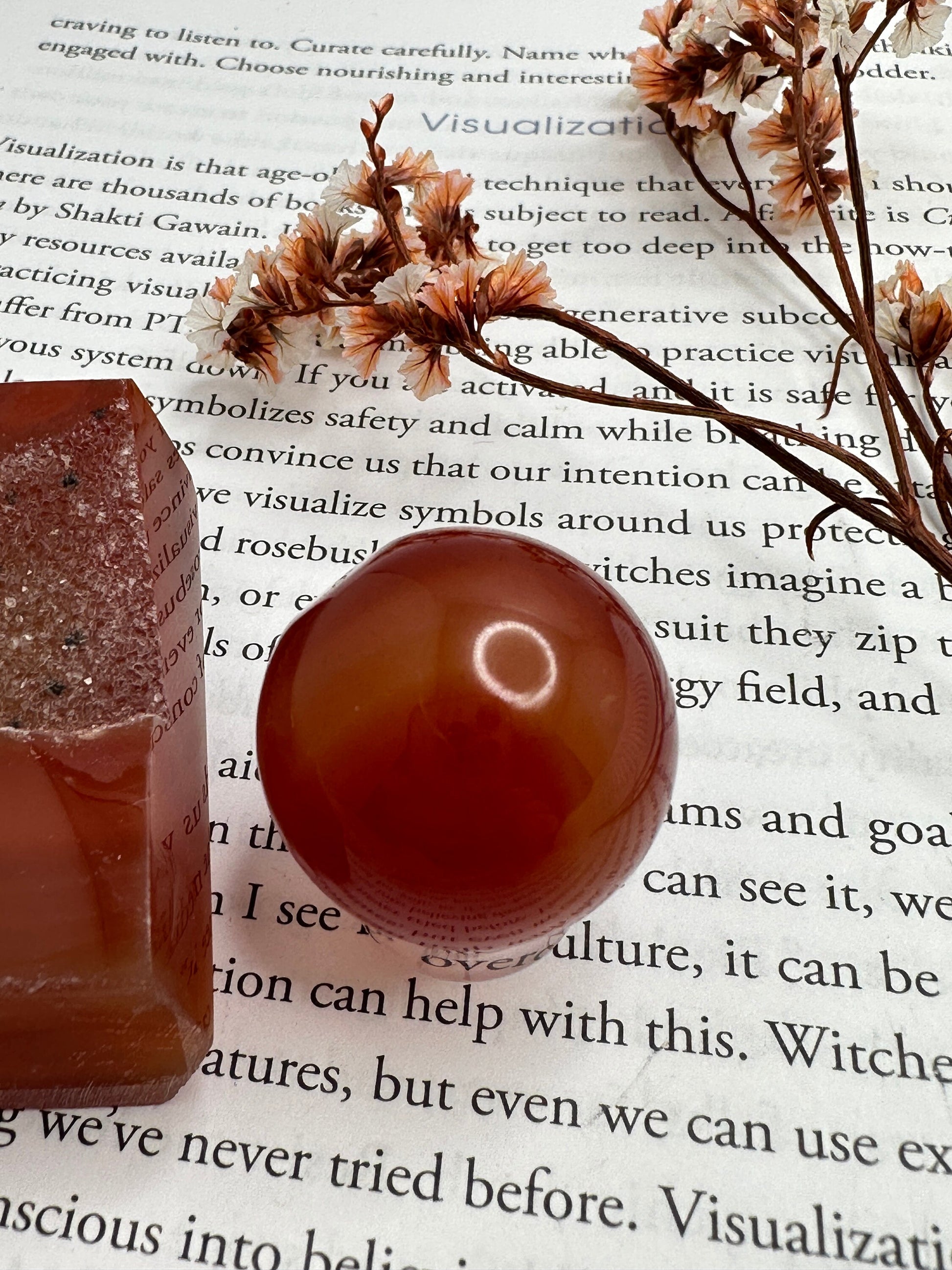 Carnelian druzy tower and sphere bundle, carnelian tower with druzy, carnelian mini sphere, crystal bundle