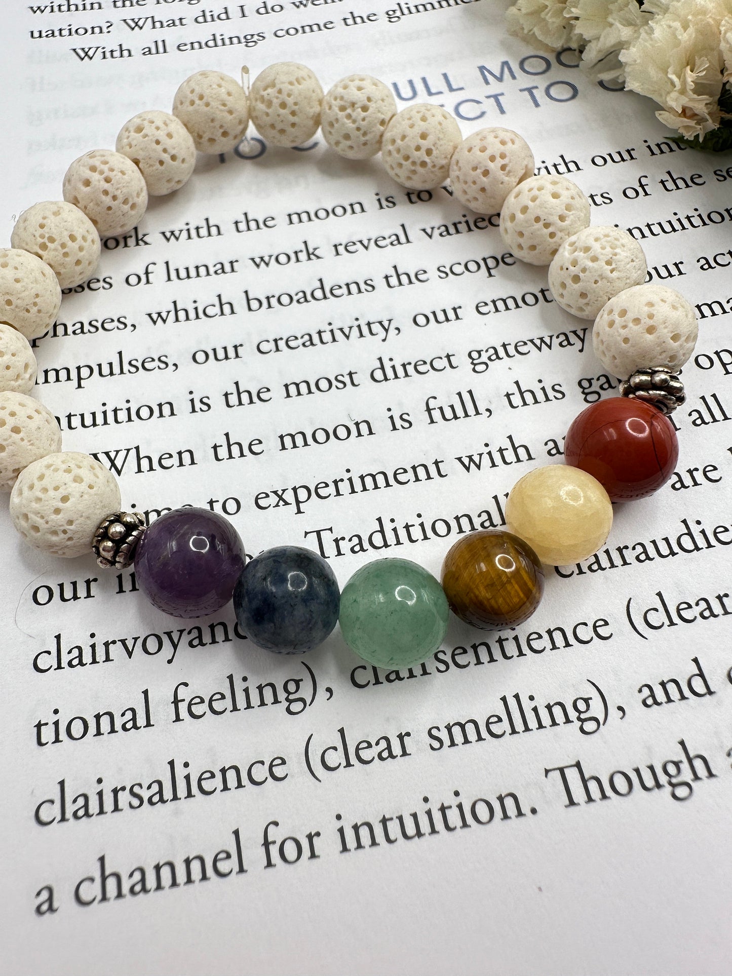 Chakra bead white lava rock crystal bracelet, white lava rock bracelet, chakra bracelet, rainbow crystal bracelet