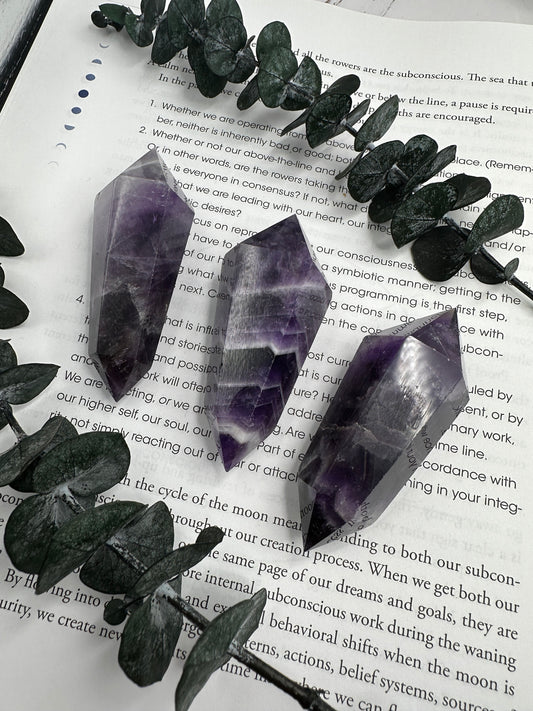 Double terminated amethyst, DT dream amethyst, chevron amethyst double point