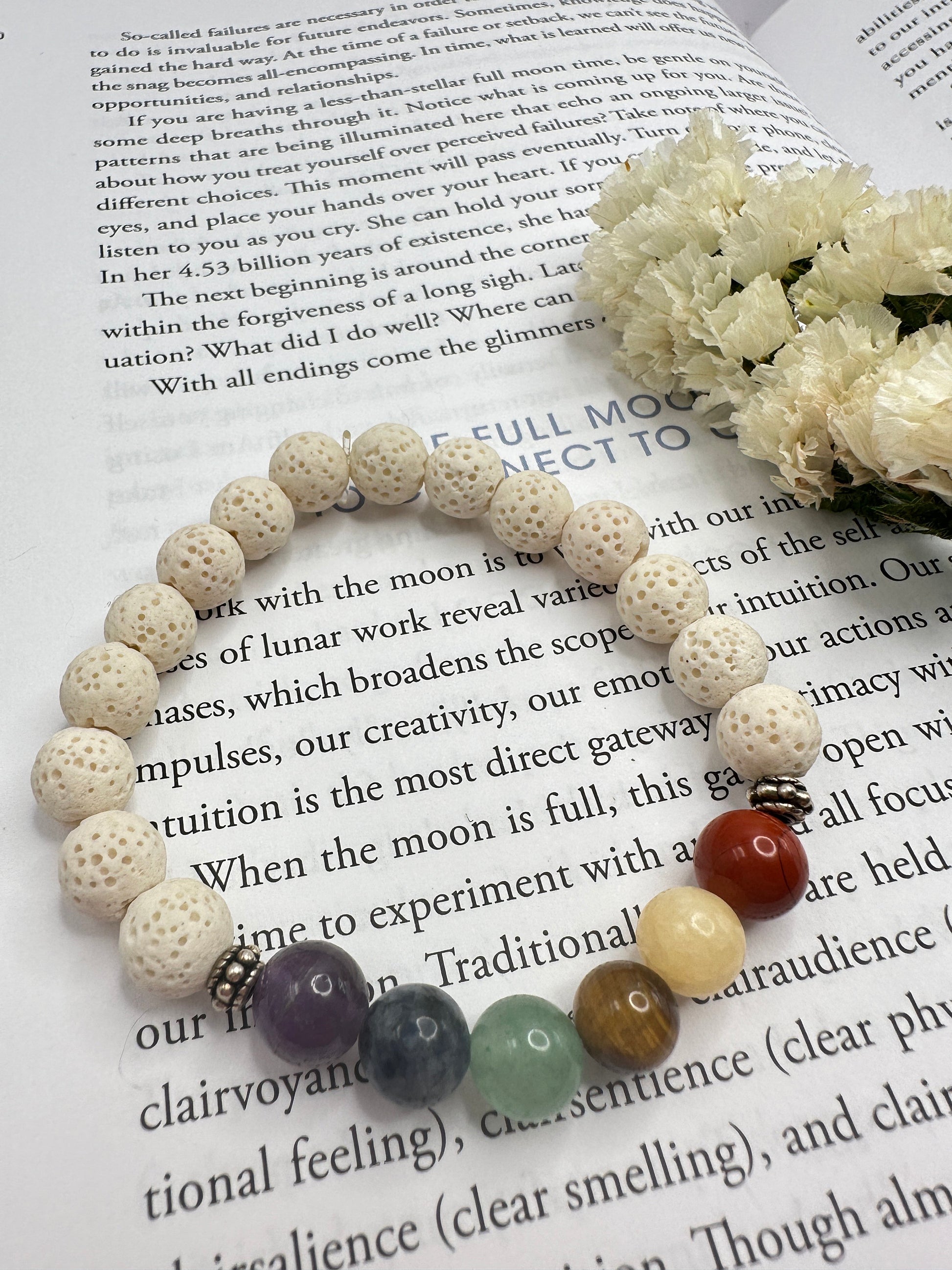 Chakra bead white lava rock crystal bracelet, white lava rock bracelet, chakra bracelet, rainbow crystal bracelet