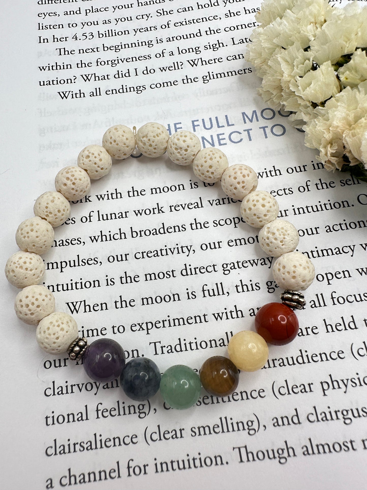 Chakra bead white lava rock crystal bracelet, white lava rock bracelet, chakra bracelet, rainbow crystal bracelet