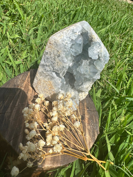 Blue celestite tower, blue celestite geode tower, celestite druzy tower