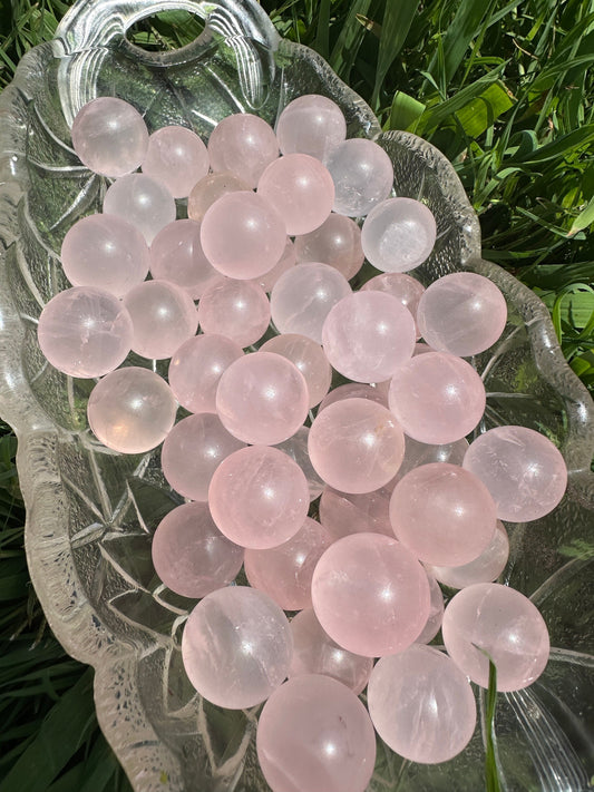 Mini starlight quartz sphere, rose quartz carving, rose quartz specimen