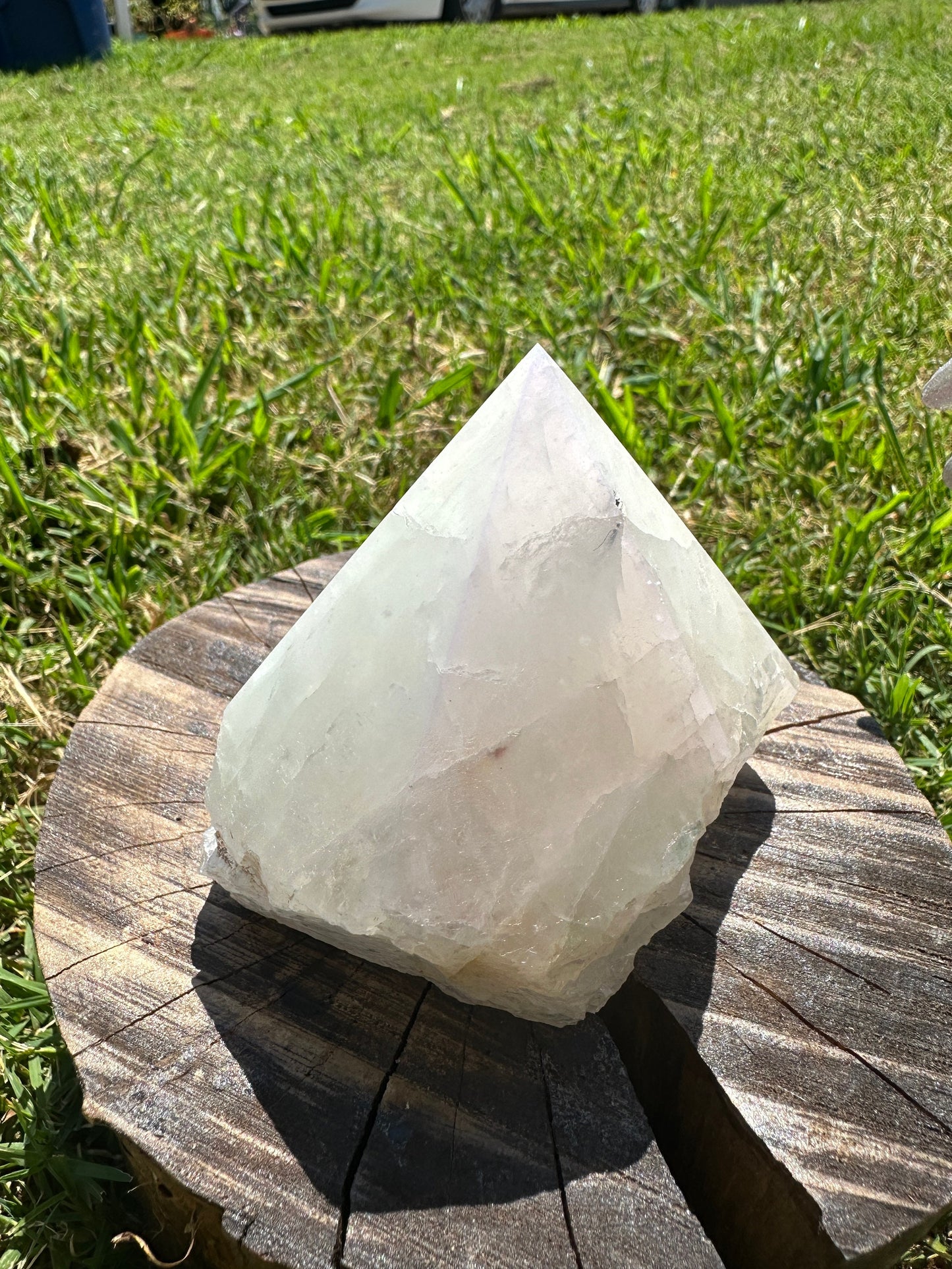 Aura quartz pyramid, aura quartz energy generator, aura quartz polished point, rough pyramid crystal