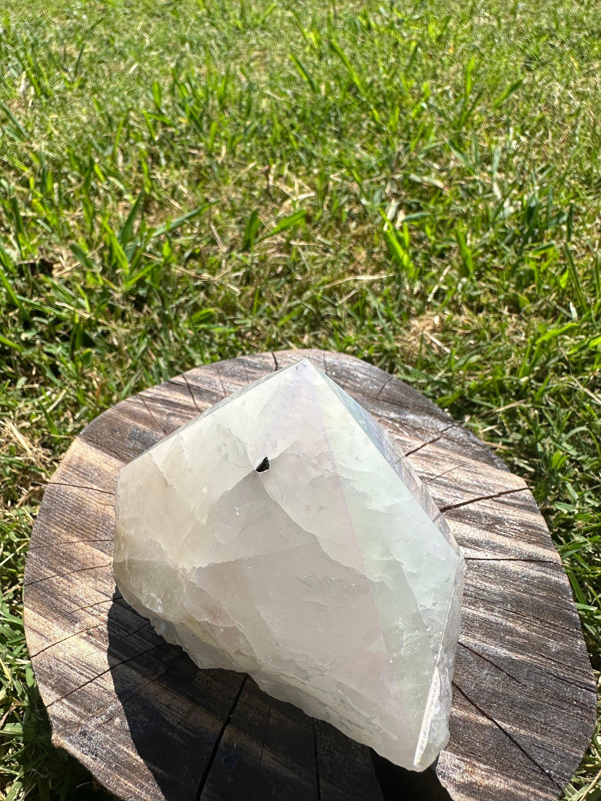 Aura quartz pyramid, aura quartz energy generator, aura quartz polished point, rough pyramid crystal